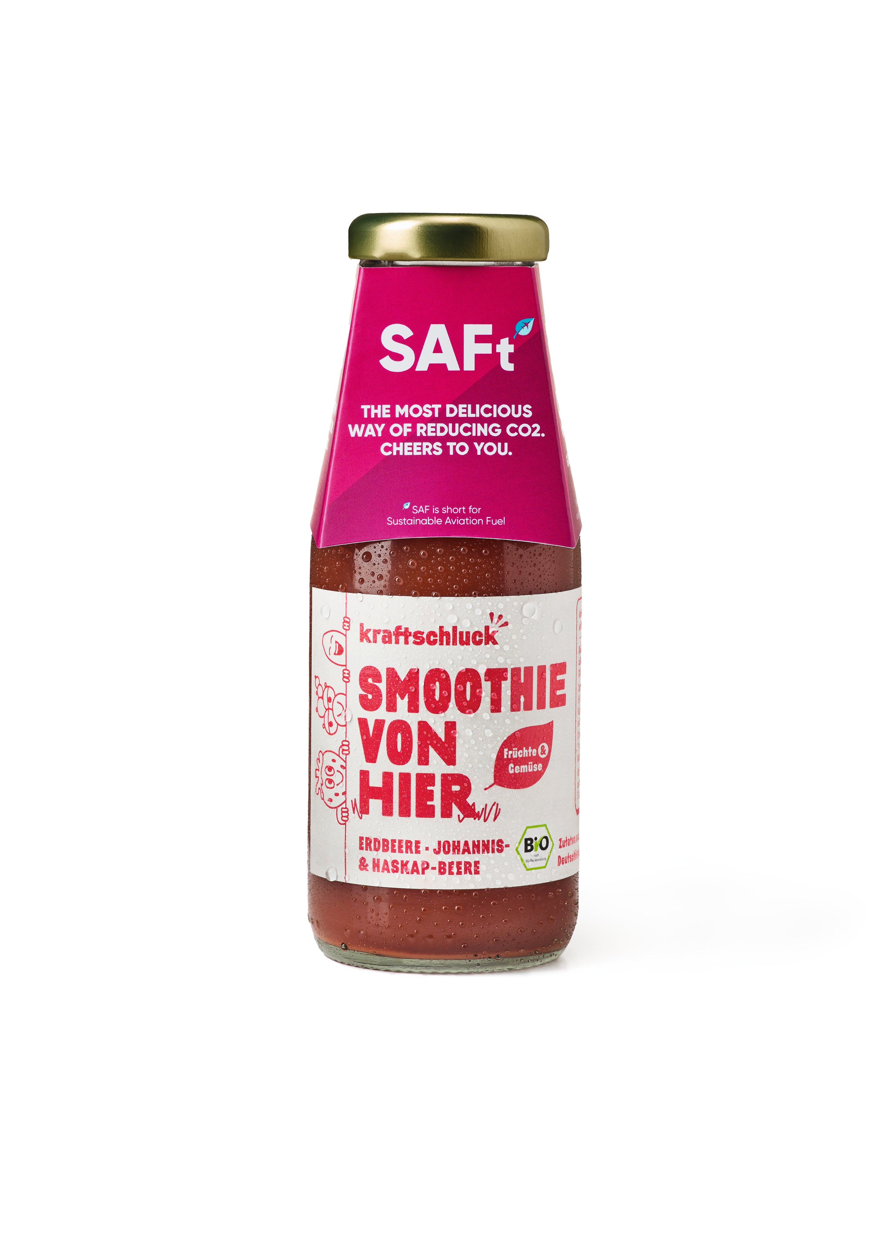 The organic fruit smoothie is made using German fruit from farms with short transport routes