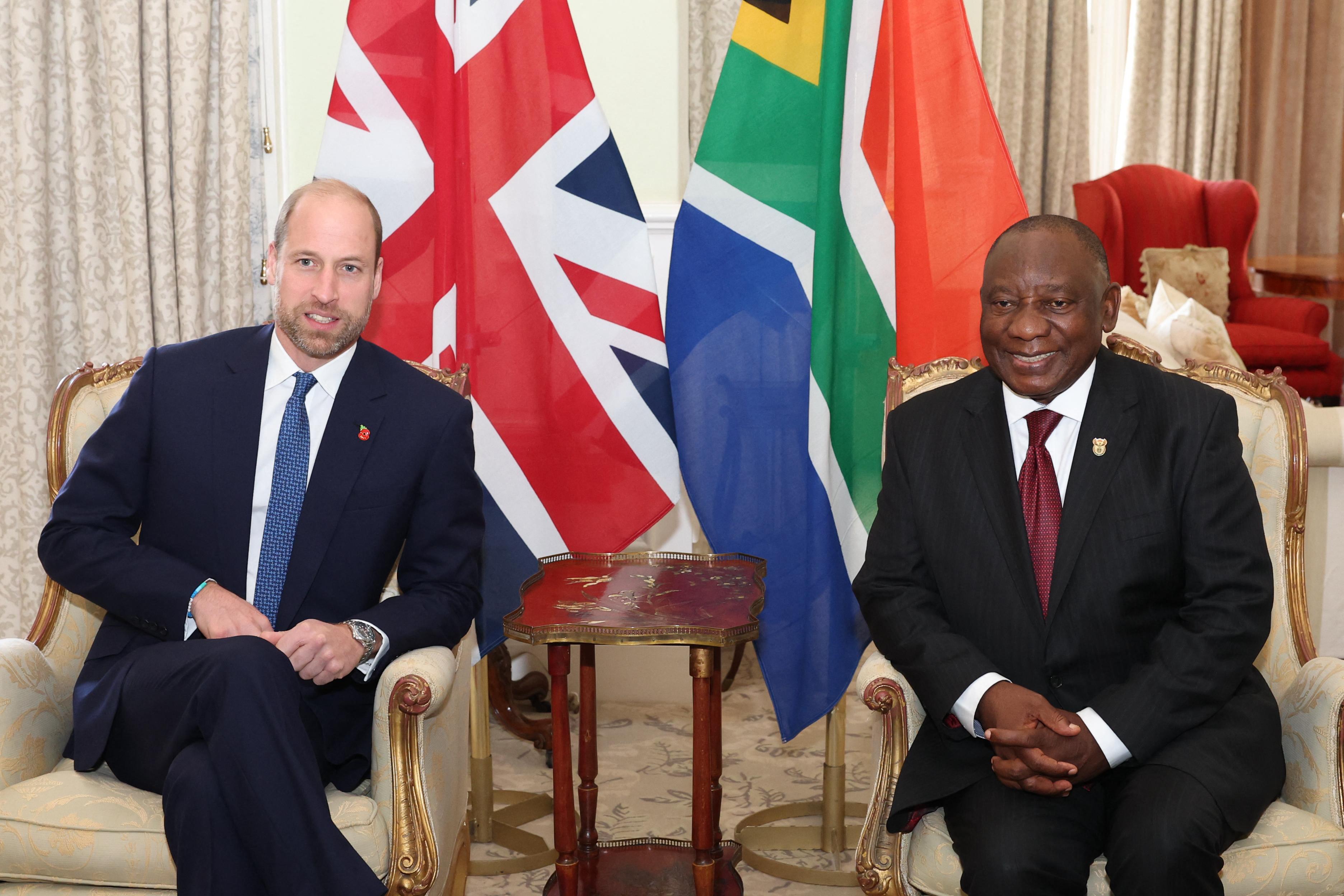 South African President Cyril Ramaphosa meeting Britain's Prince William at the Genadendal, the Official Residence of the President in Cape Town