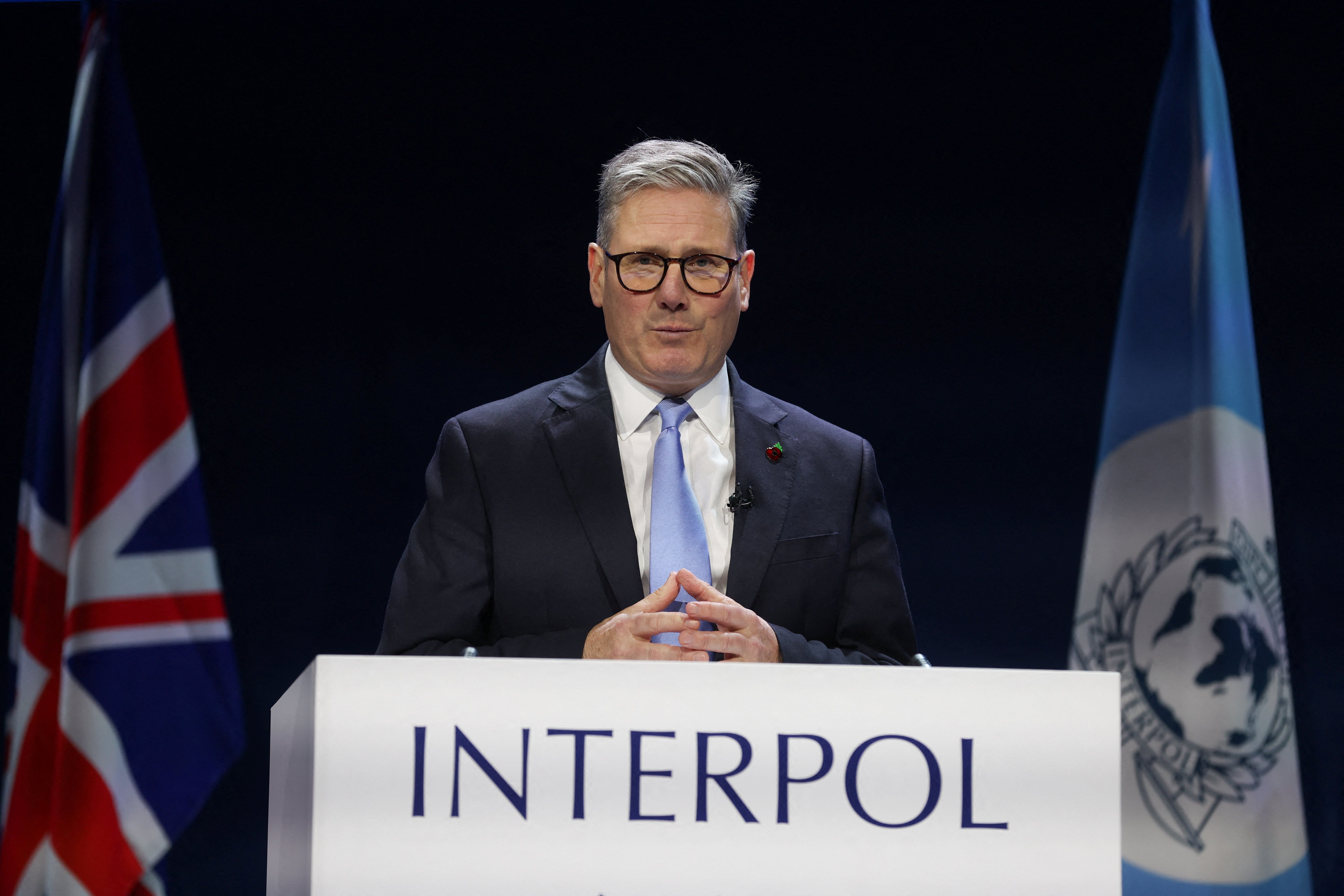 Prime Minister Sir Keir Starmer giving a speech during the Interpol General Assembly, at the Scottish Event Campus (SEC) in Glasgow.