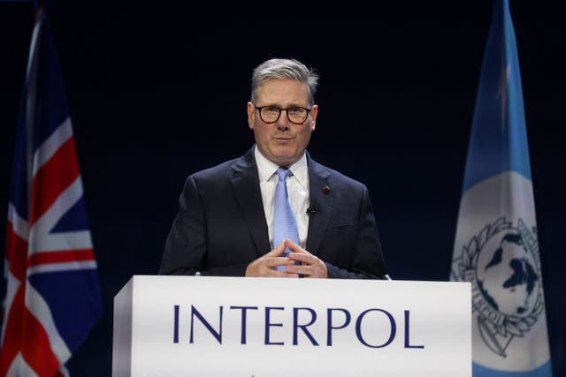 <p>Prime Minister Sir Keir Starmer giving a speech during the Interpol General Assembly, at the Scottish Event Campus (SEC) in Glasgow. </p>