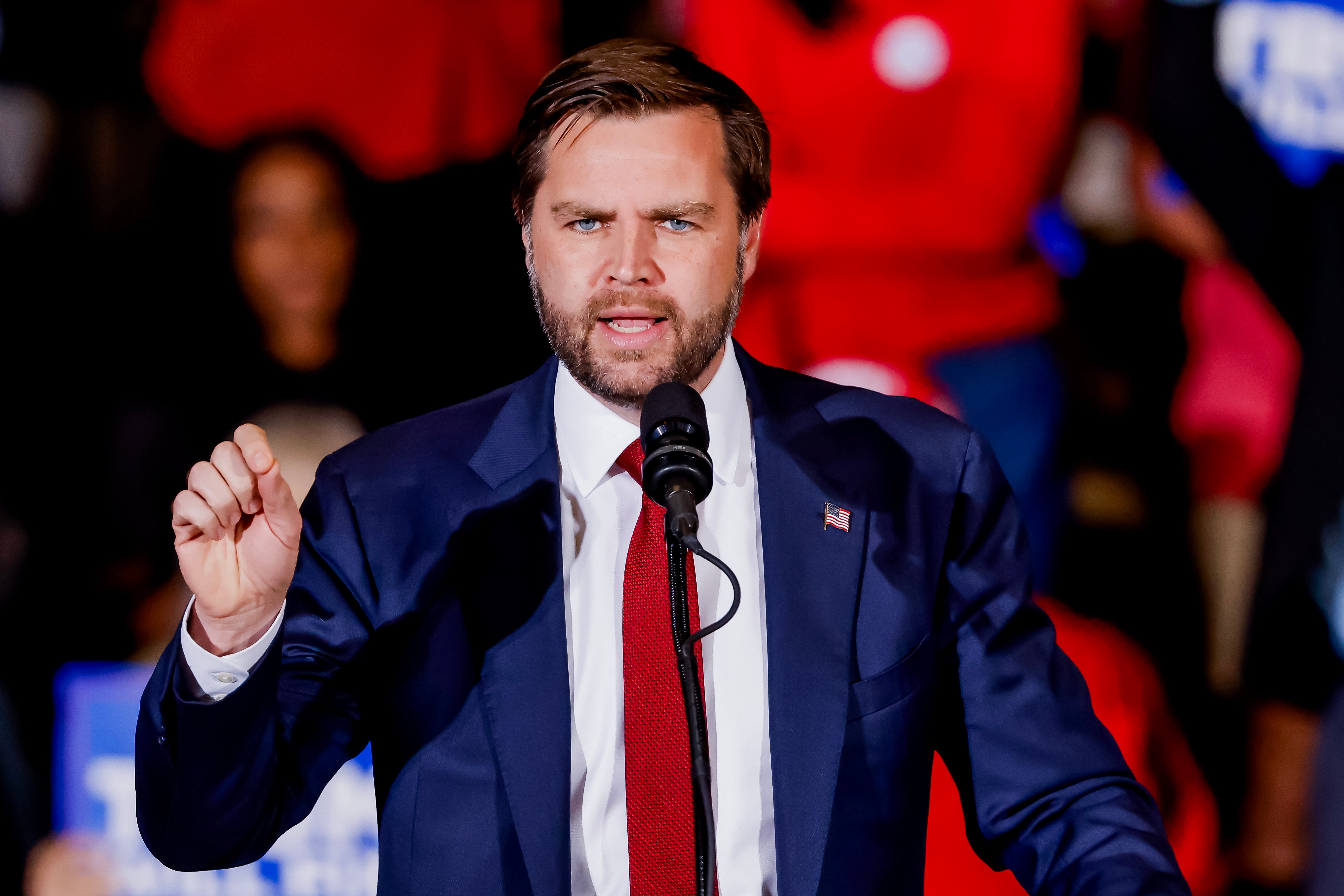 JD Vance branded Harris ‘trash’ during his Atlanta, Georgia, campaign rally on Monday