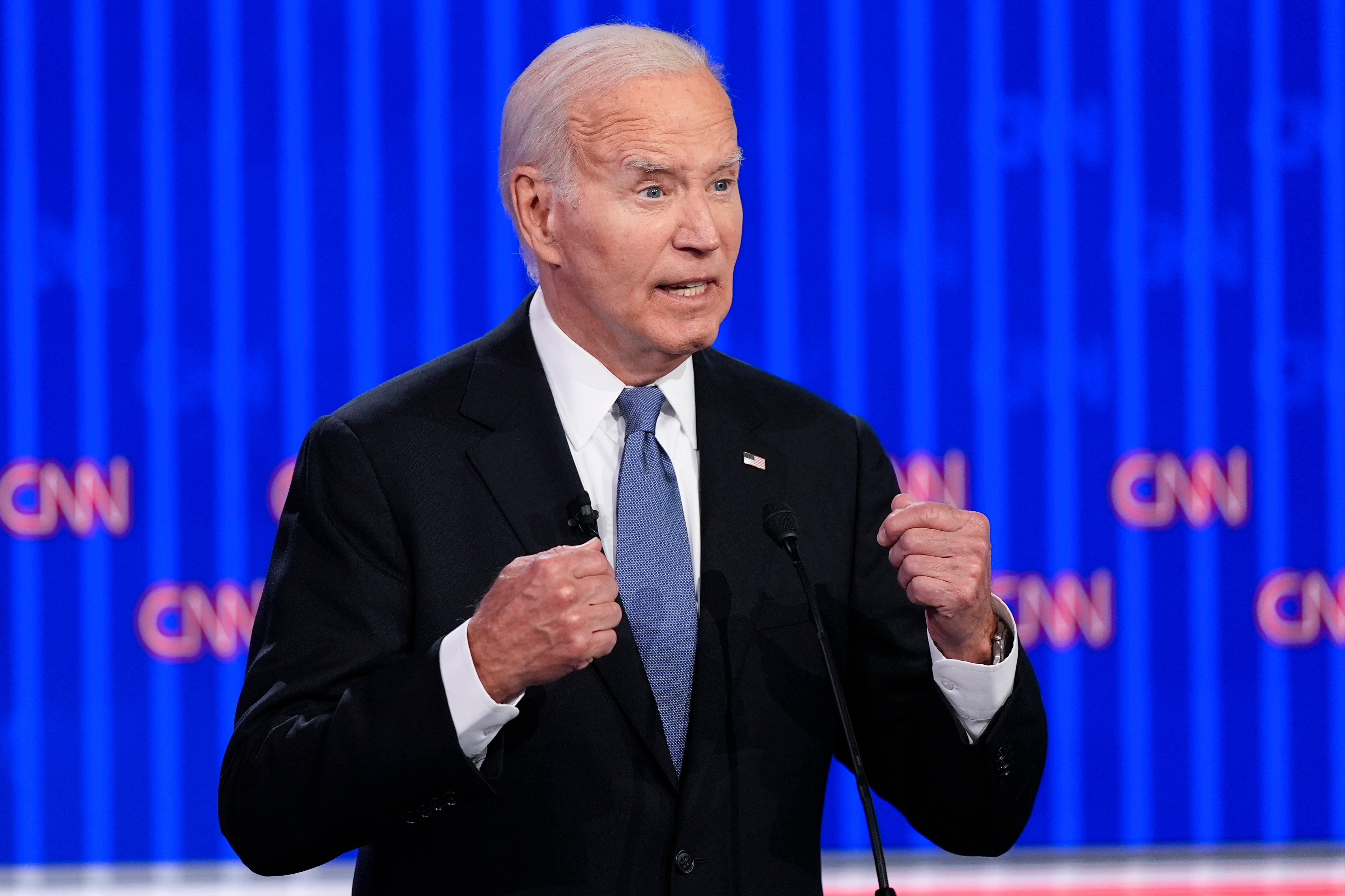 President Joe Biden, pictured during the first presidential debate, dropped out of the 2024 race after underperforming during the debate against Trump