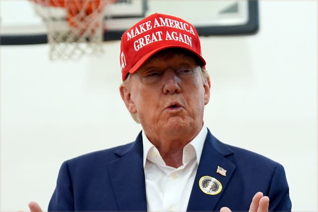 <p>Republican presidential nominee former President Donald Trump speaks after he voted on Election Day at the Morton and Barbara Mandel Recreation Center, Tuesday, November 5, 2024, in Palm Beach, Florida </p>