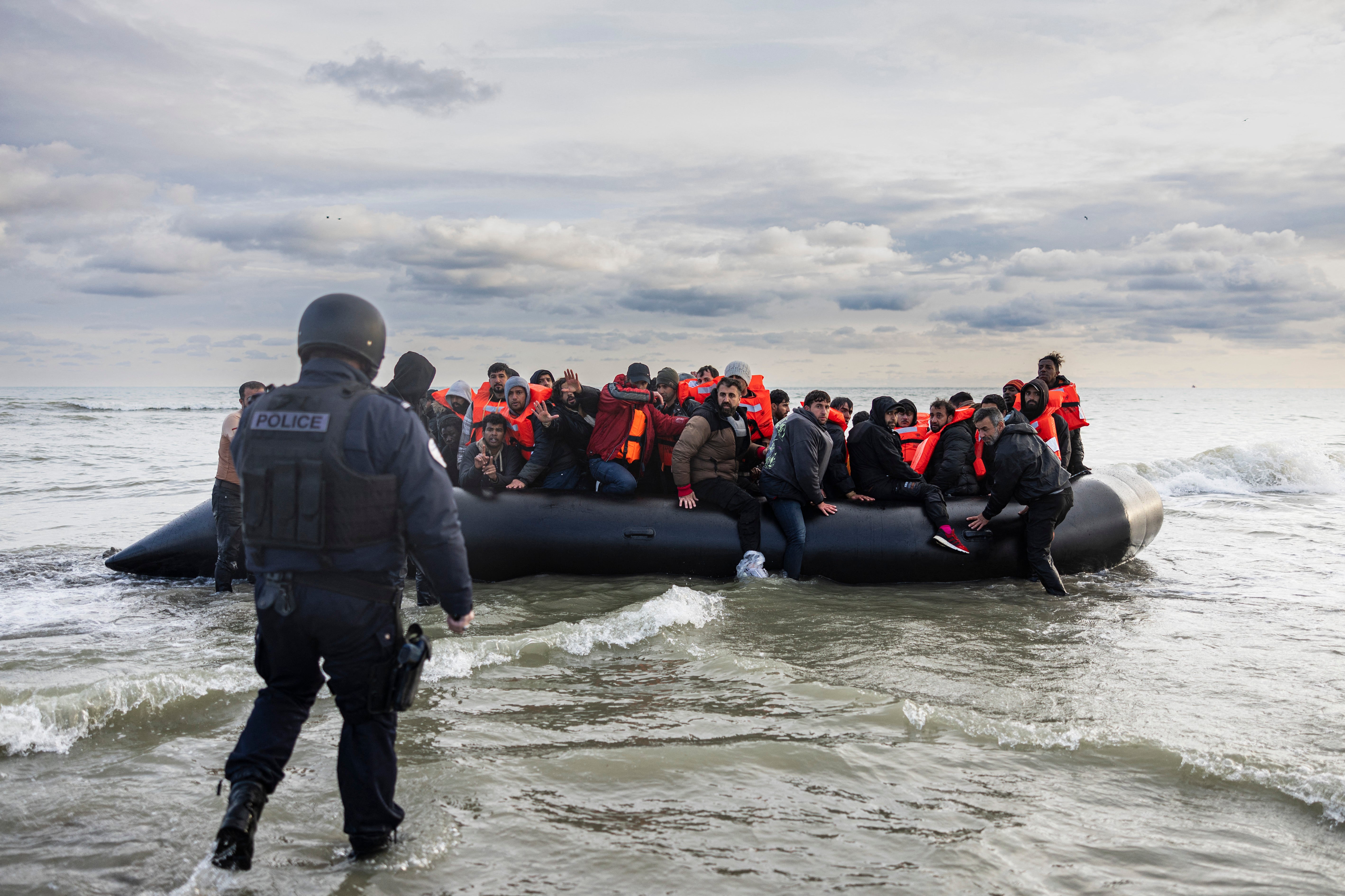 File photo of migrants attempting to cross the English Channel from northern France in April