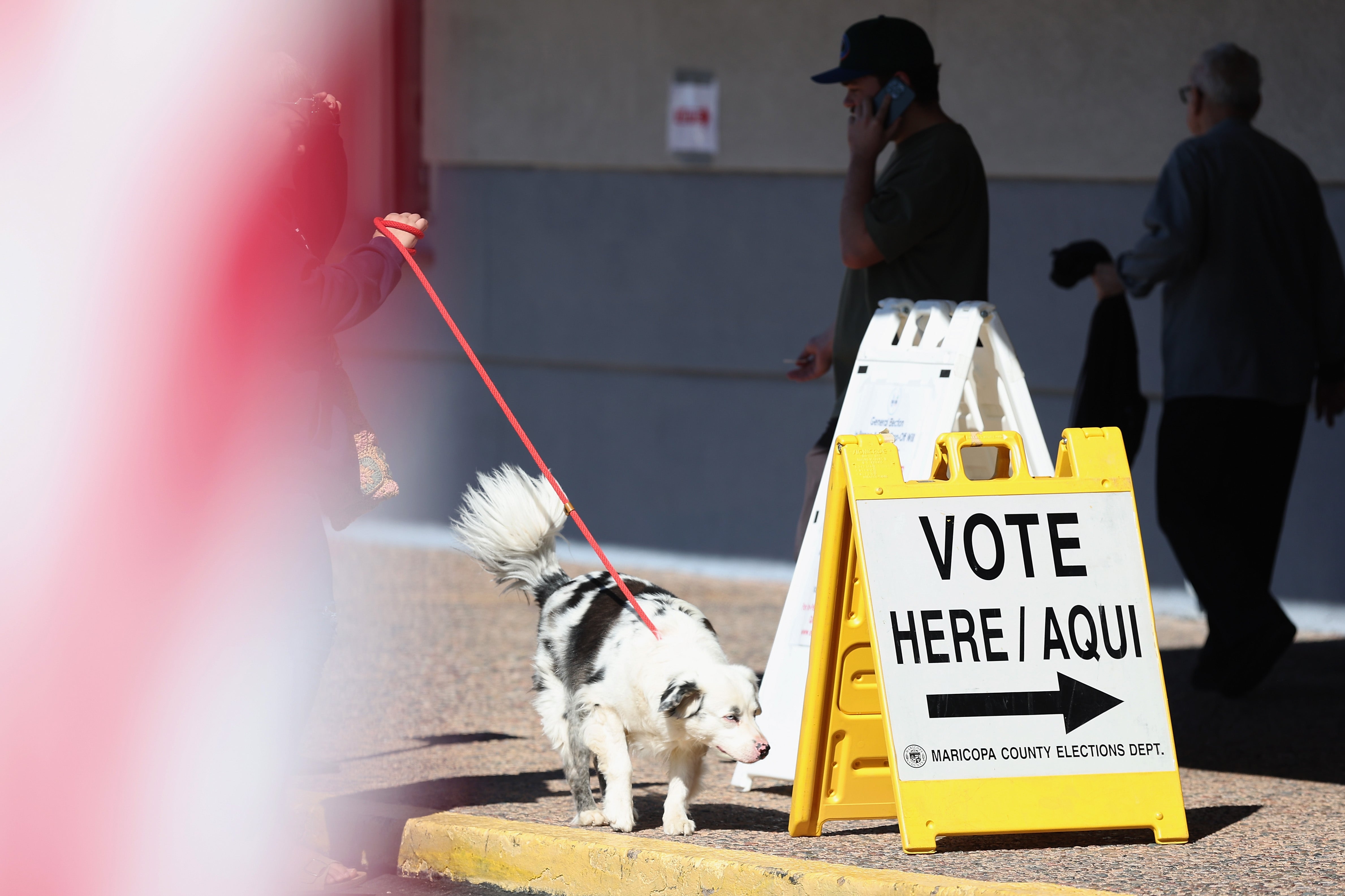 Voters arrive to the Mesa Convention Center polling location on November 05, 2024 in Mesa, Arizona