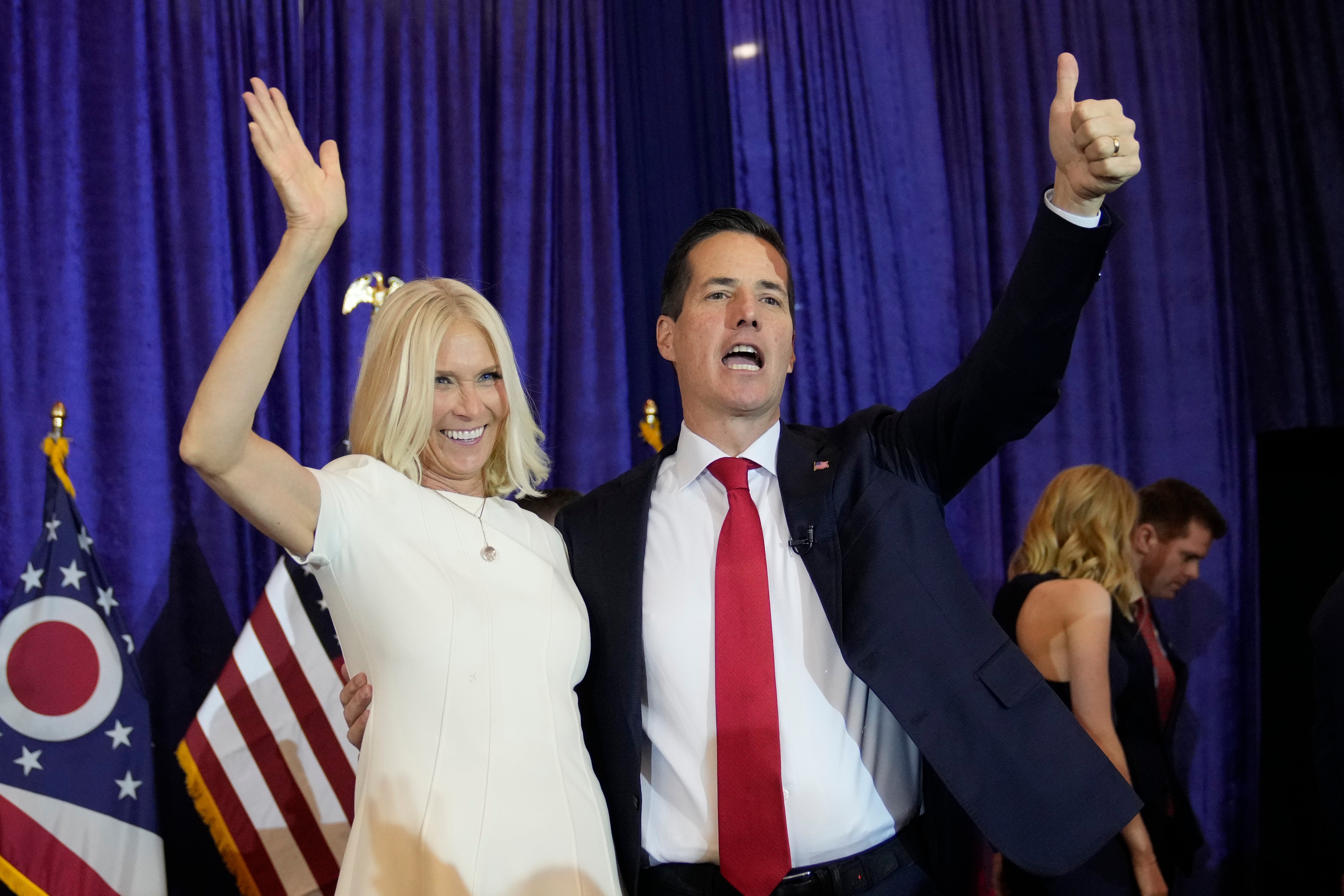 Ohio Republican Bernie Moreno during a watch party in Westlake, Ohio, with his wife Bridget. He took the Senate seat held by Sherrod Brown