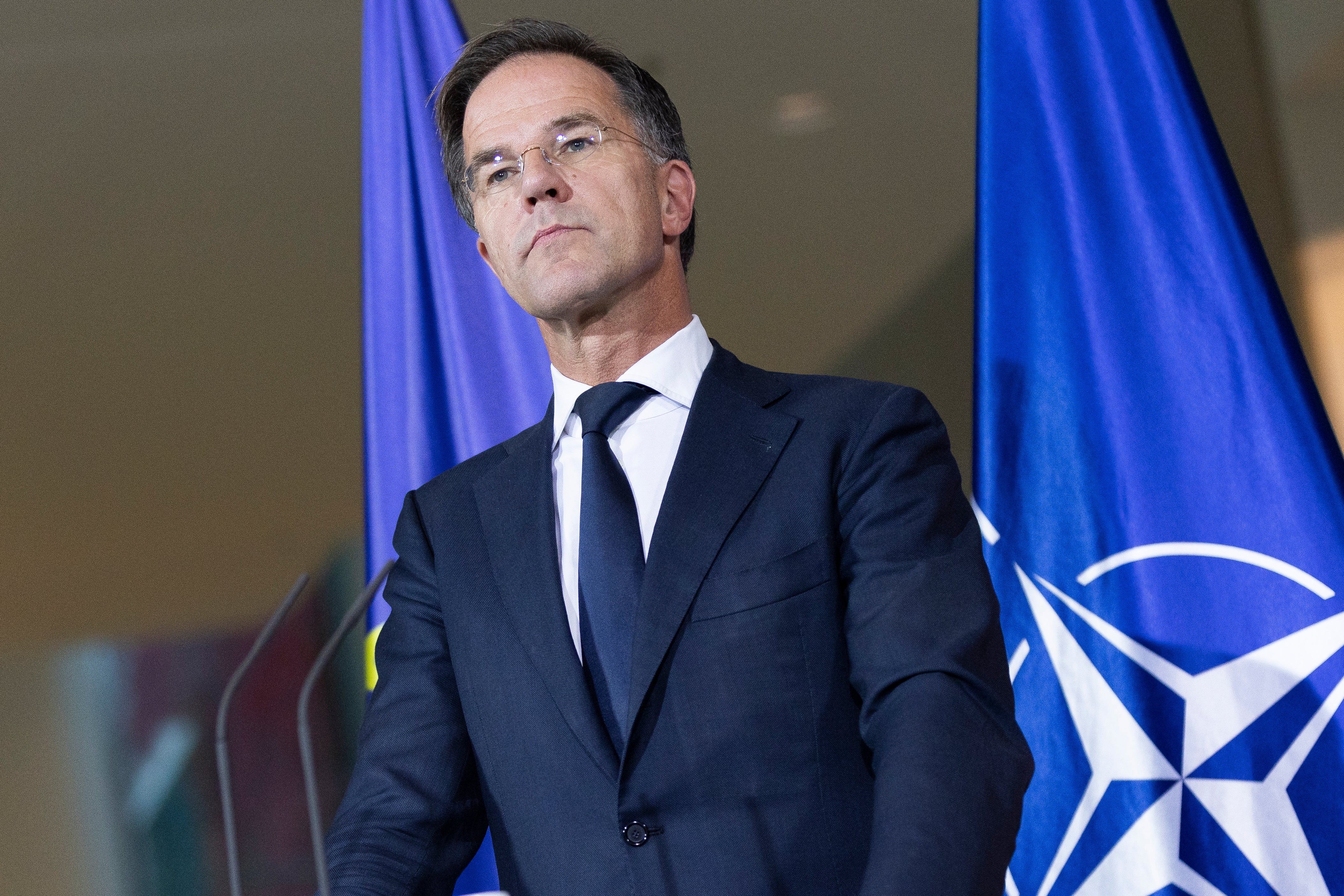 Nato secretary general Mark Rutte speaks at the press conference in Berlin