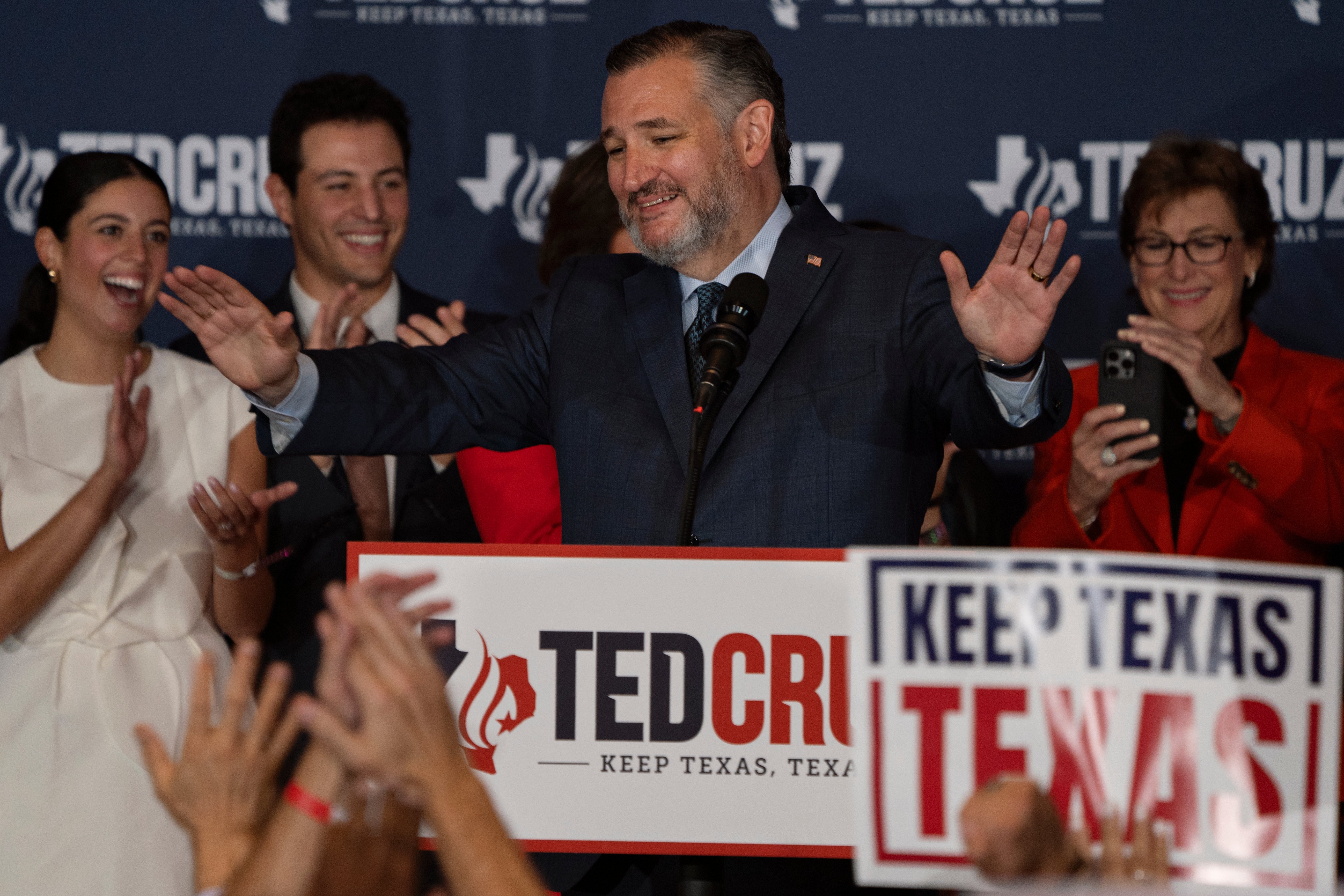 Ted Cruz celebrates his re-election at an election night party in downtown Houston