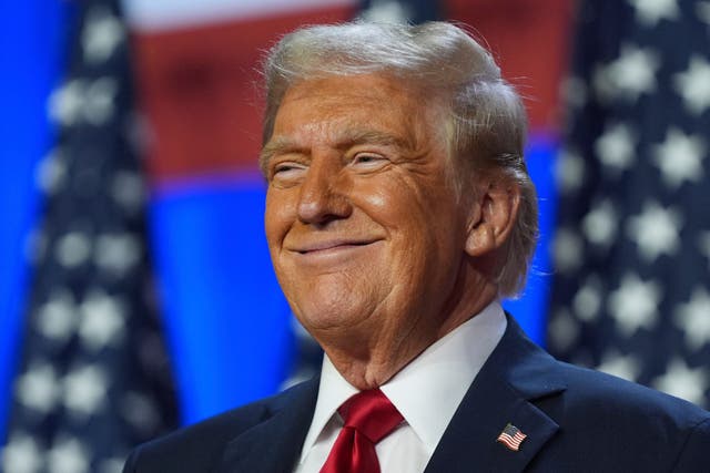 Donald Trump on stage at the Palm Beach Convention Centre in Florida (Evan Vucci/AP)