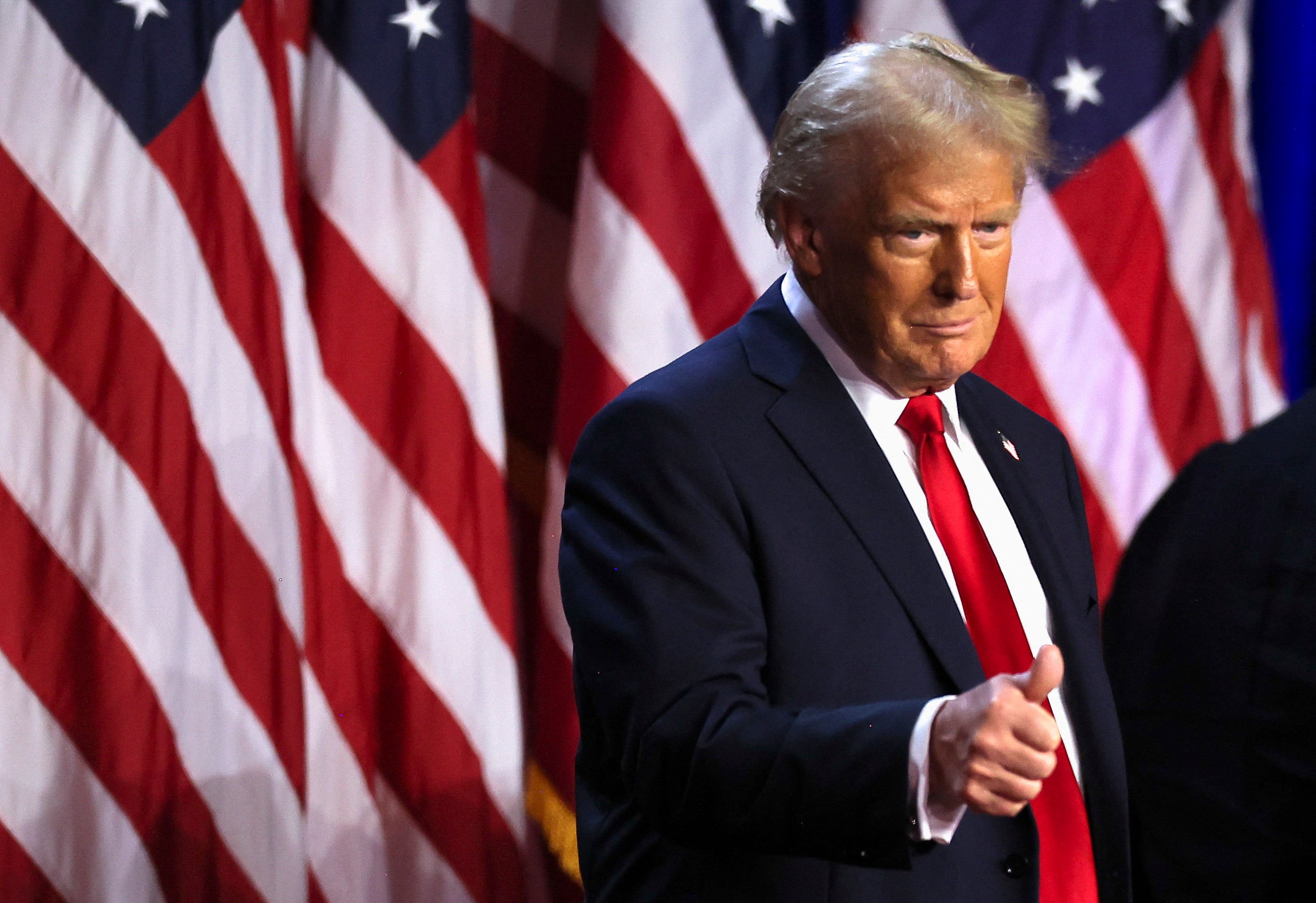 Donald Trump addresses supporters from the Palm Beach County Convention Center in West Palm Beach, Florida at 2:30 a.m. on November 6.