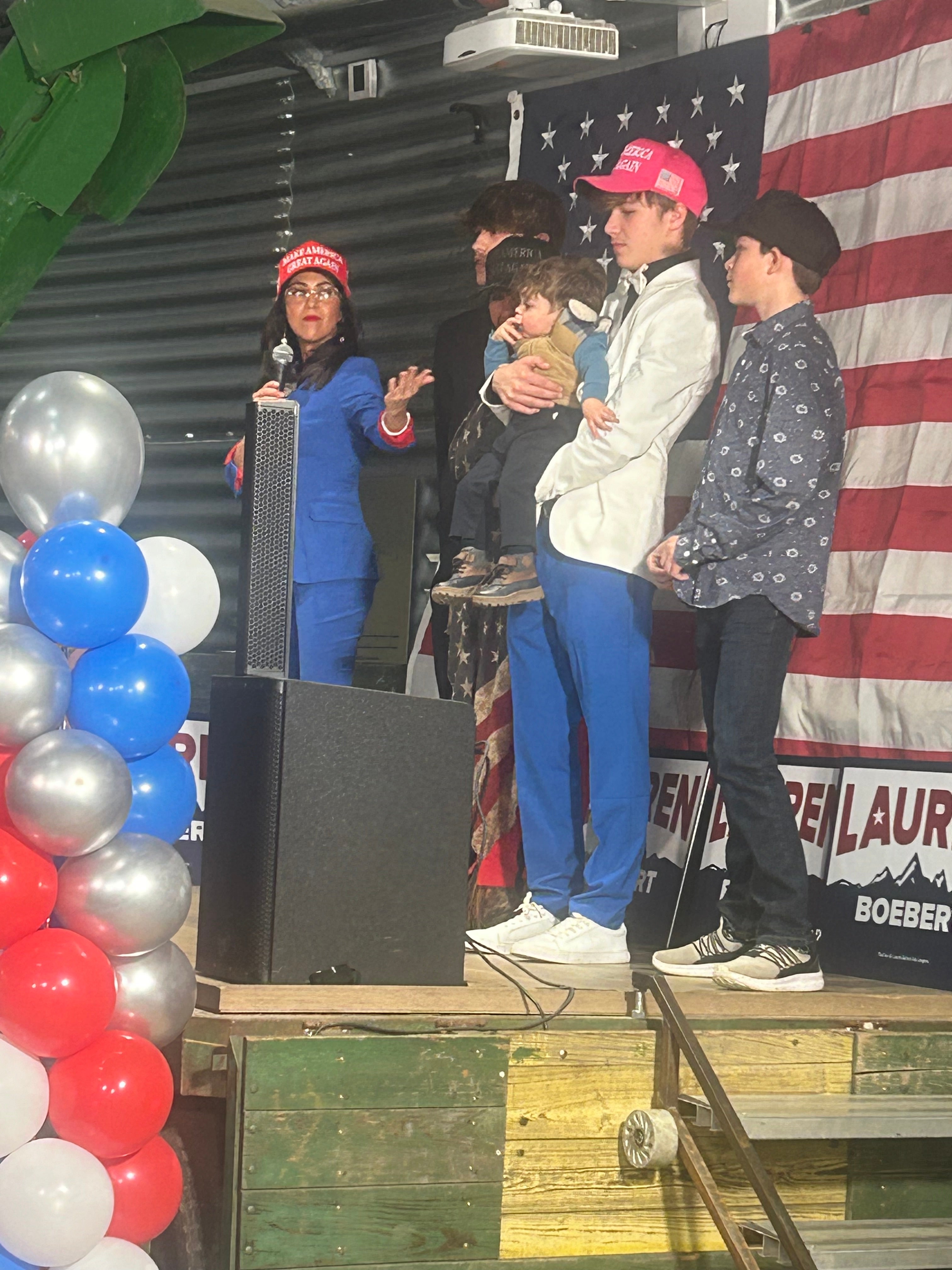 Boebert invited her mother and three of her sons, one of them holding her baby grandchild, onto the stage as she claimed victory on Tuesday