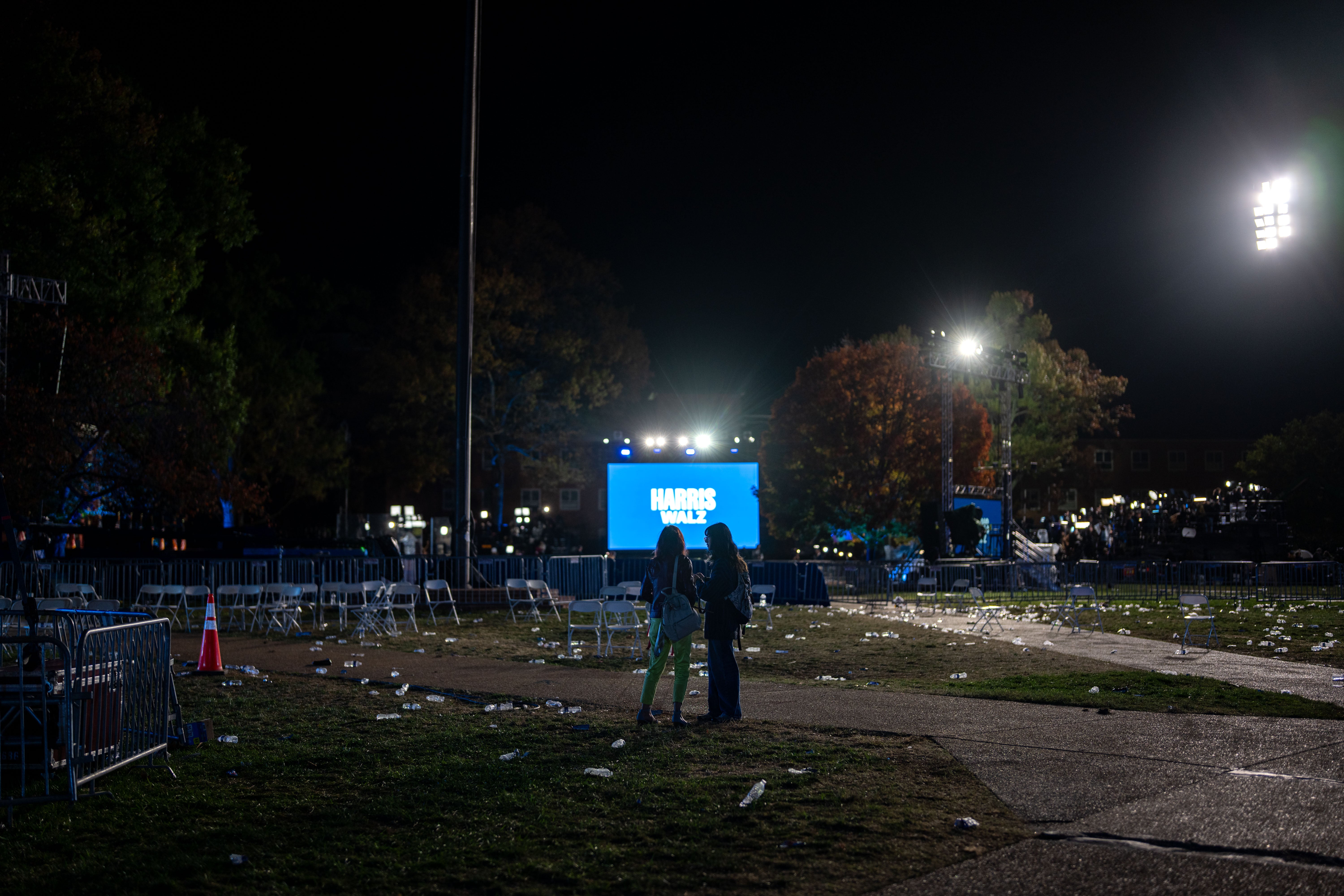 Kamala Harris supporters stand alone at her curtailed watch party at Howard University in Washington DC