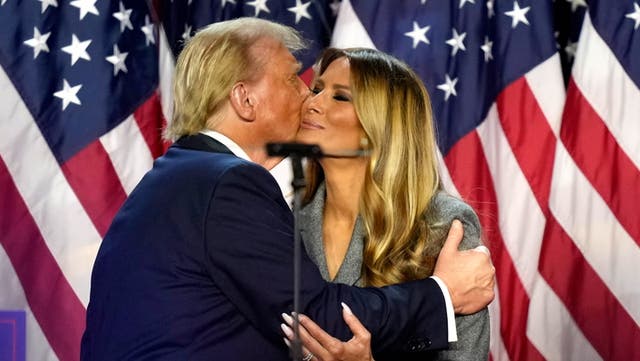 <p>Trump thanks ‘bestselling author’ Melania as couple embrace onstage.</p>