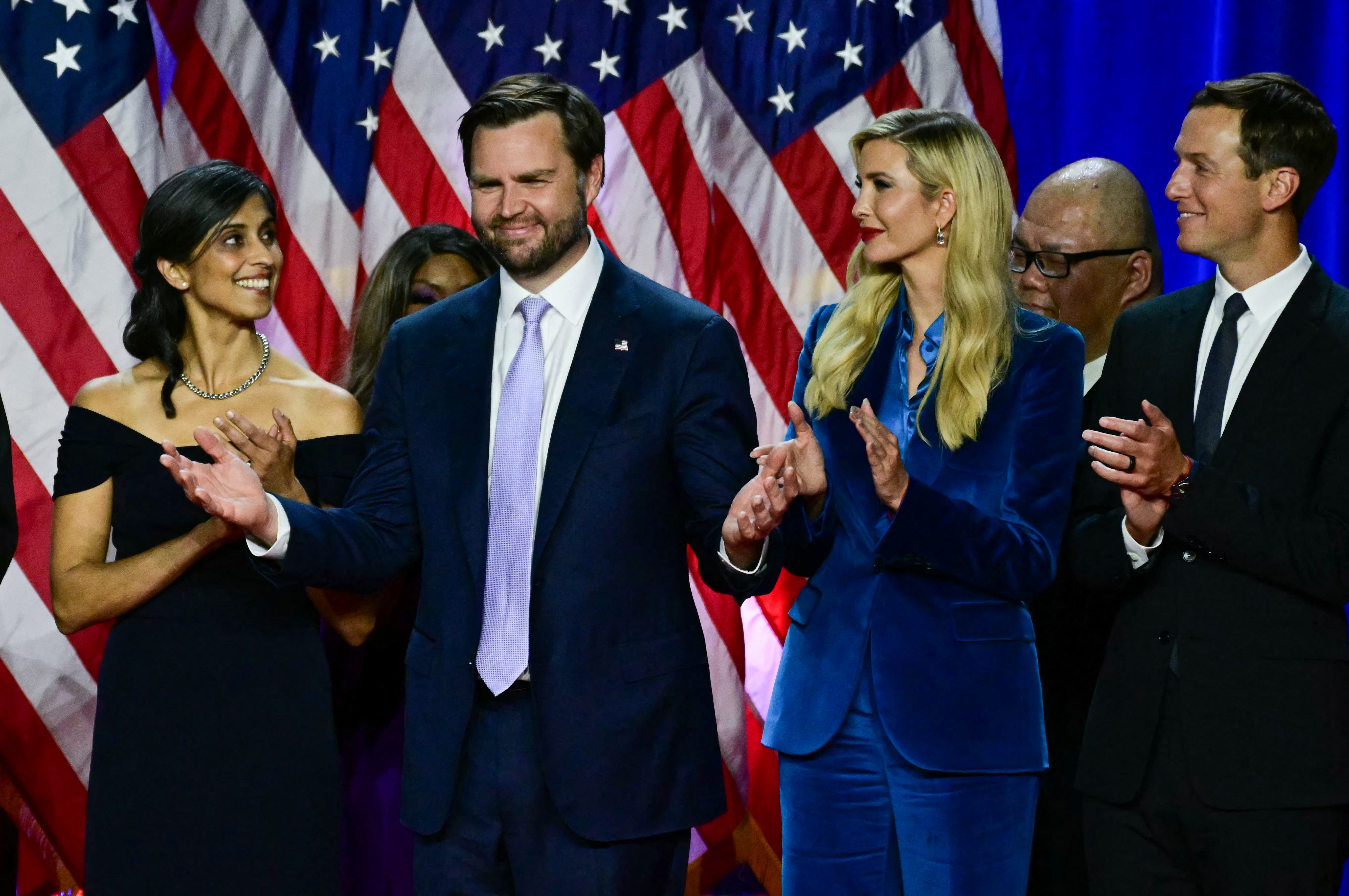 Ivanka stands on stage with Vice President JD Vance at her father’s election night event. She was spotted around Mar-a-Lago as the election results were posted