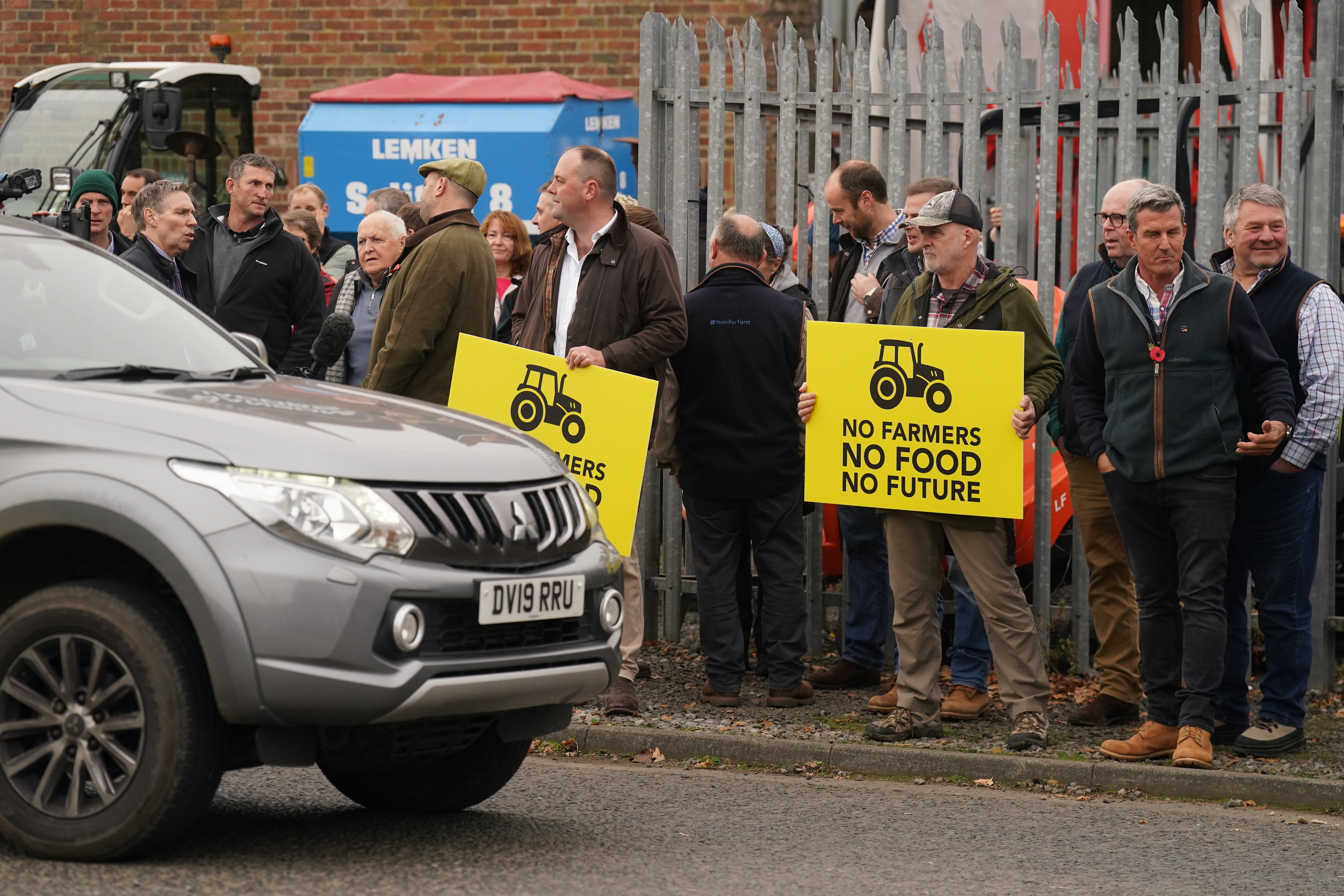 Farmers protest outside the Northern Farming Conference in Hexham, Northumberland, against the government’s proposals to reform inheritance tax rules