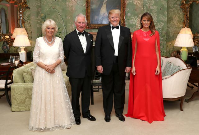 <p>Charles and Camilla with then-US President Donald Trump and his wife Melania for the Return Dinner as part of his state visit to the UK (Chris Jackson/PA)</p>