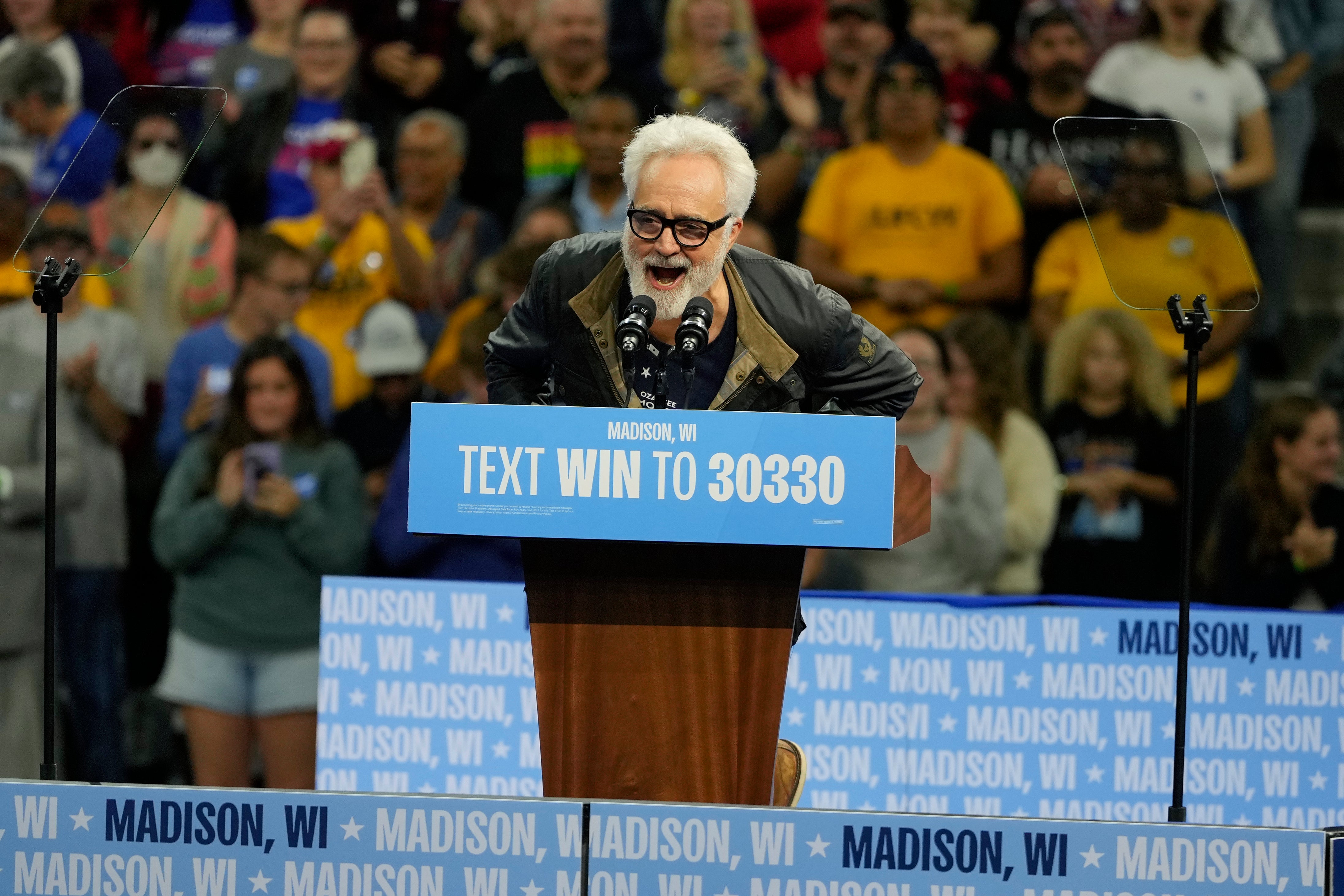 Actor Bradley Whitford campaigns for Kamala Harris in Madison, Wisconsin on October 22. Whitford told The Independent that Democrats can’t afford to give in to ‘cynicism and despair’ after Donald Trump’s decisive victory