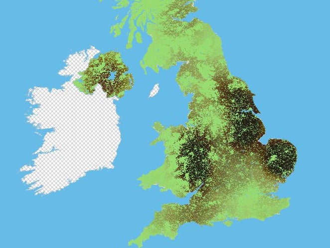 The interactive map shows darker areas with greater rivers pollution; users can zoom in to their own area