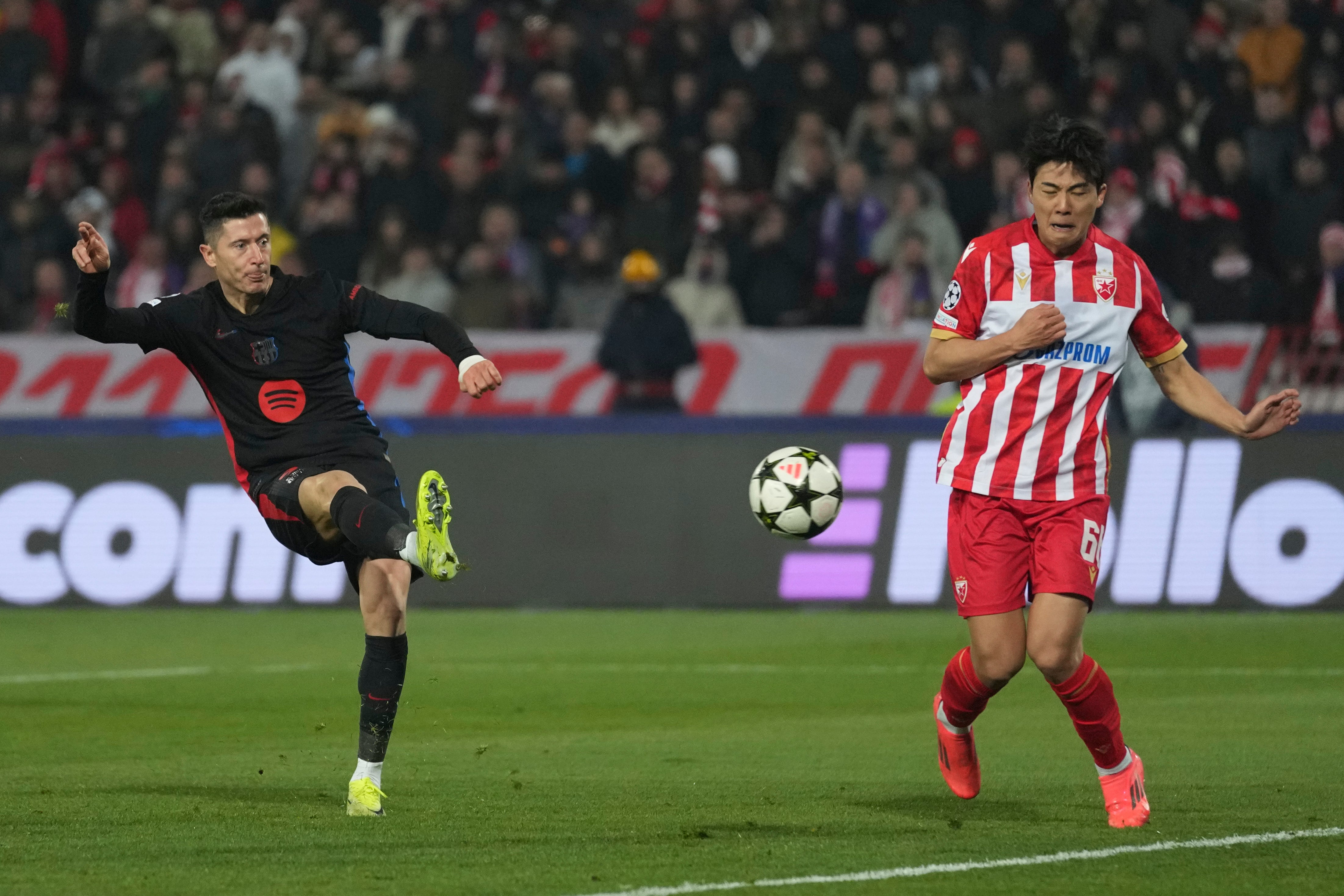 Robert Lewandowski scored twice as Barcelona overcame Red Star Belgrade