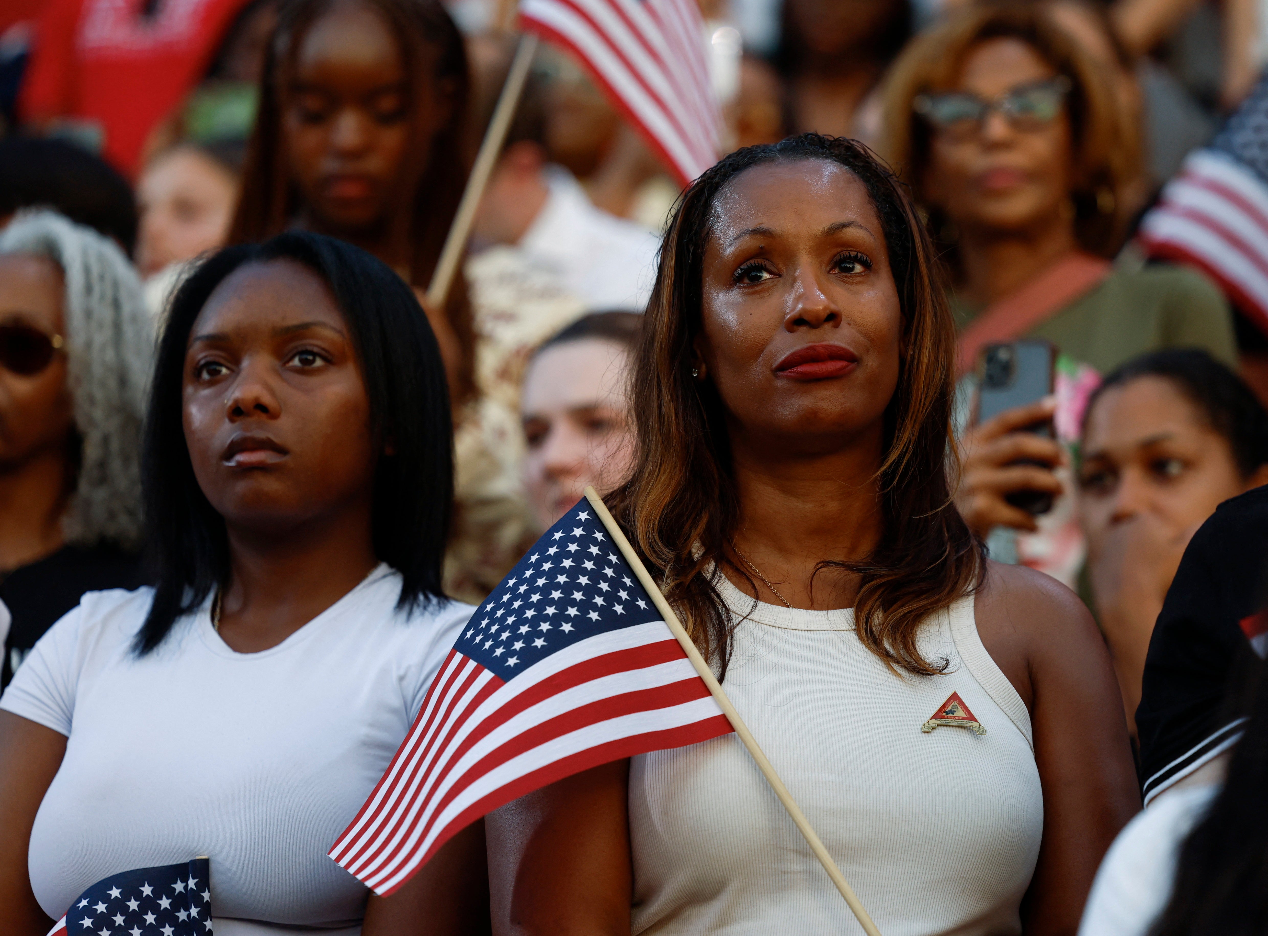 Kamala Harris’s supporters listen as she concedes the 2024 presidential election to Donald Trump.