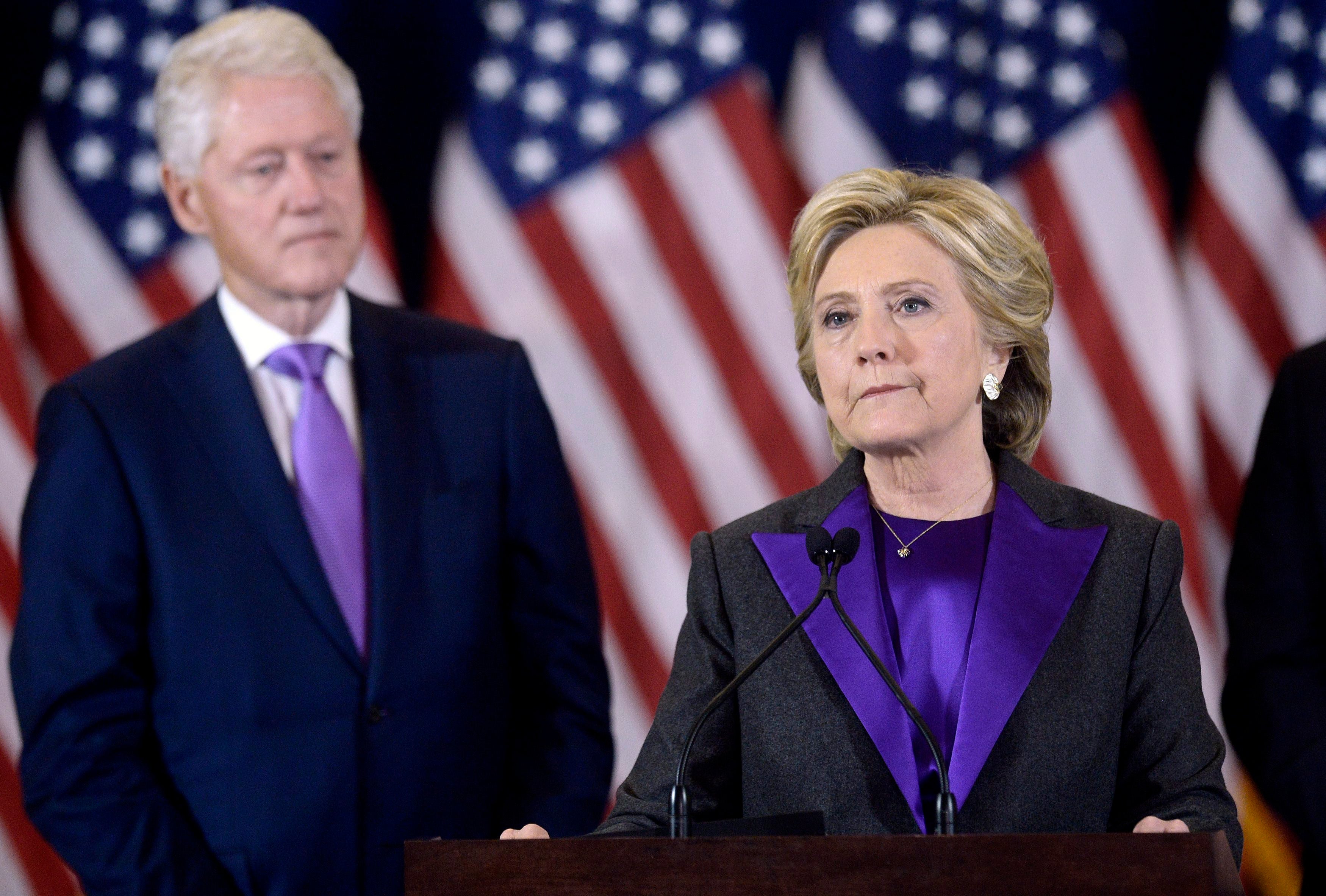 Hillary Clinton, pictured in 2016 giving her concession speech after the election