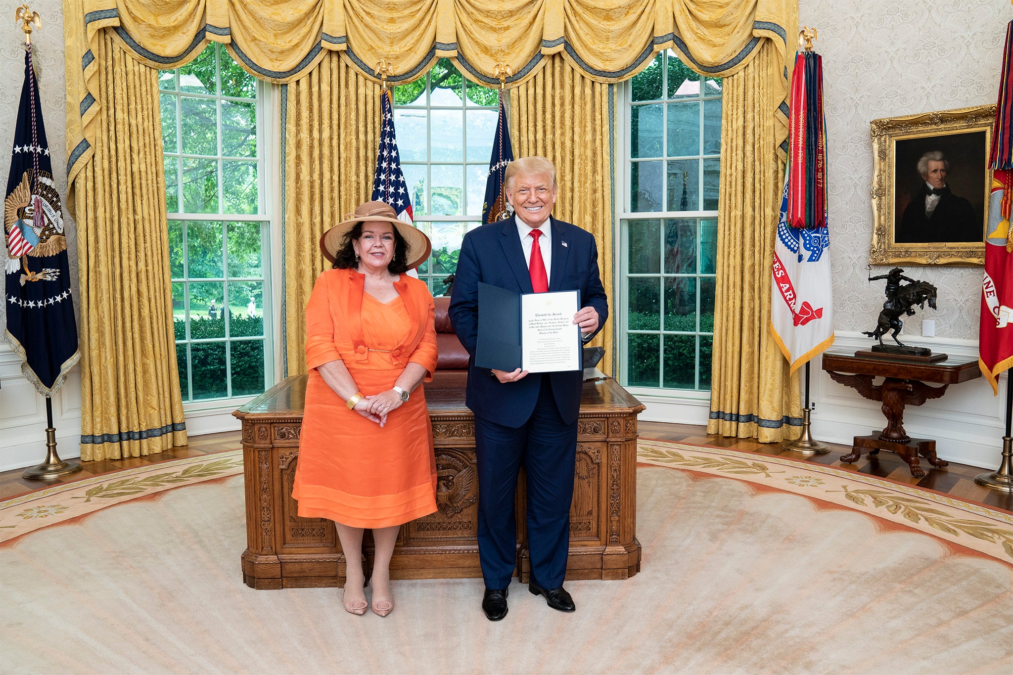 Karen Pierce with Donald Trump in the Oval Office in 2020