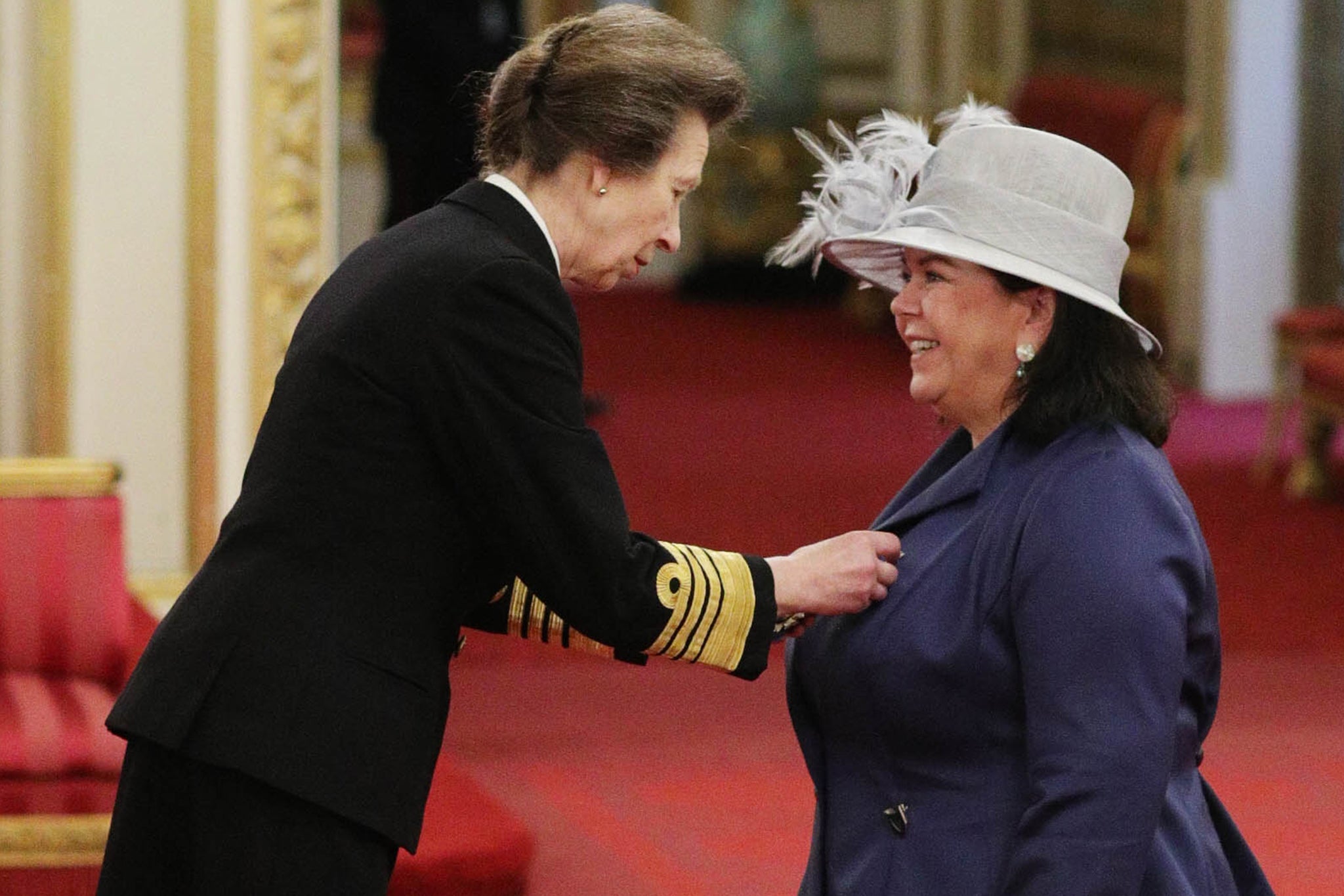 Pierce is made a Dame by the Princess Royal at Buckingham Palace, 2019