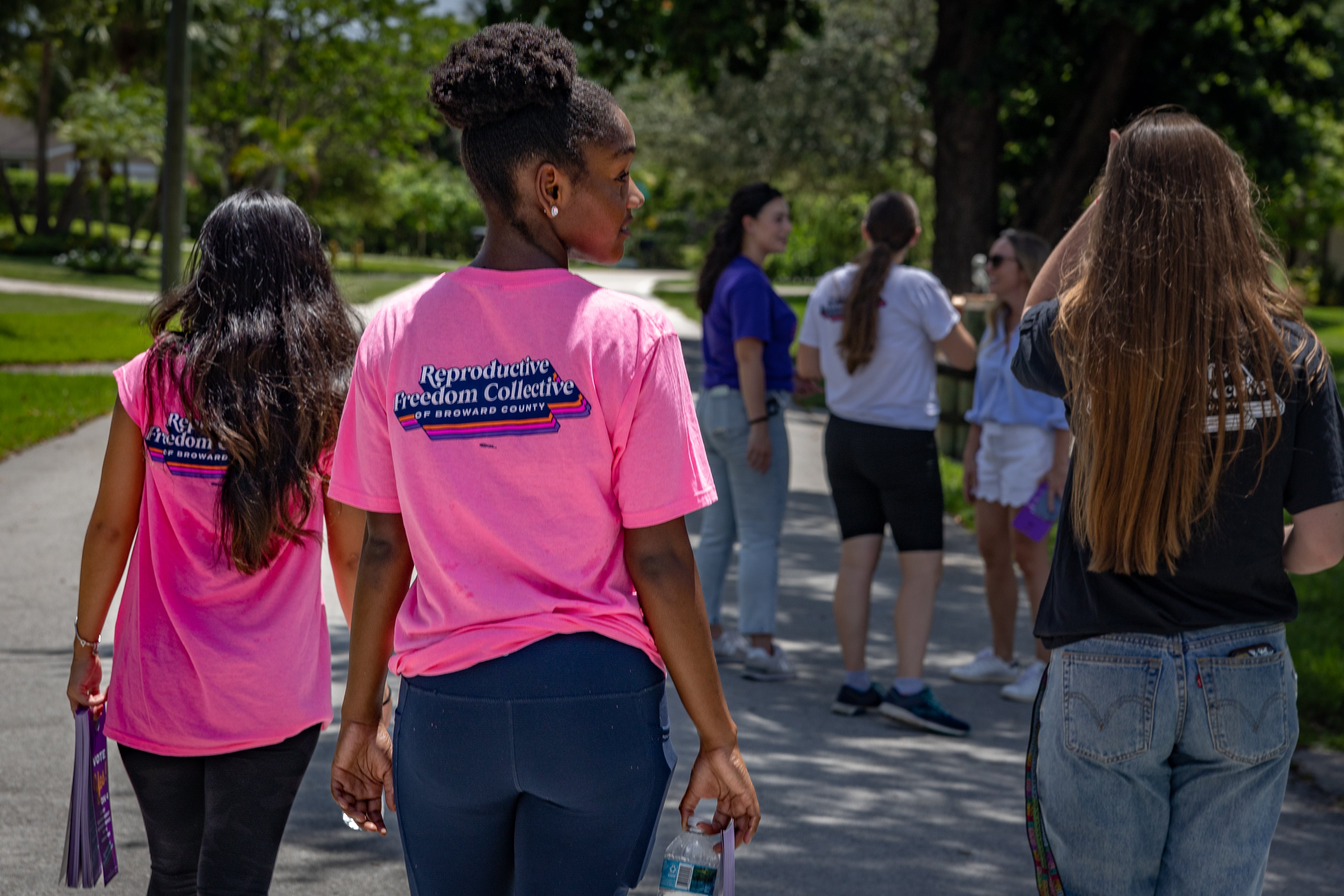 Campaigners for Amendment 4 — which would have amended the state’s constitution to enshrine the right to abortion in Florida — go door-to-door in Miami to rally support before the election on November 5