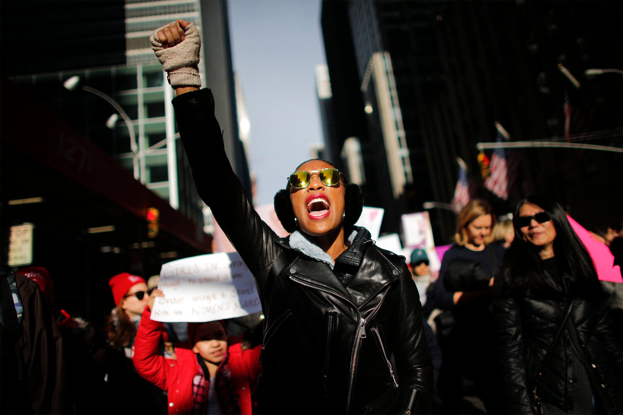 A protester pictured at the 2018 Women’s March in New York