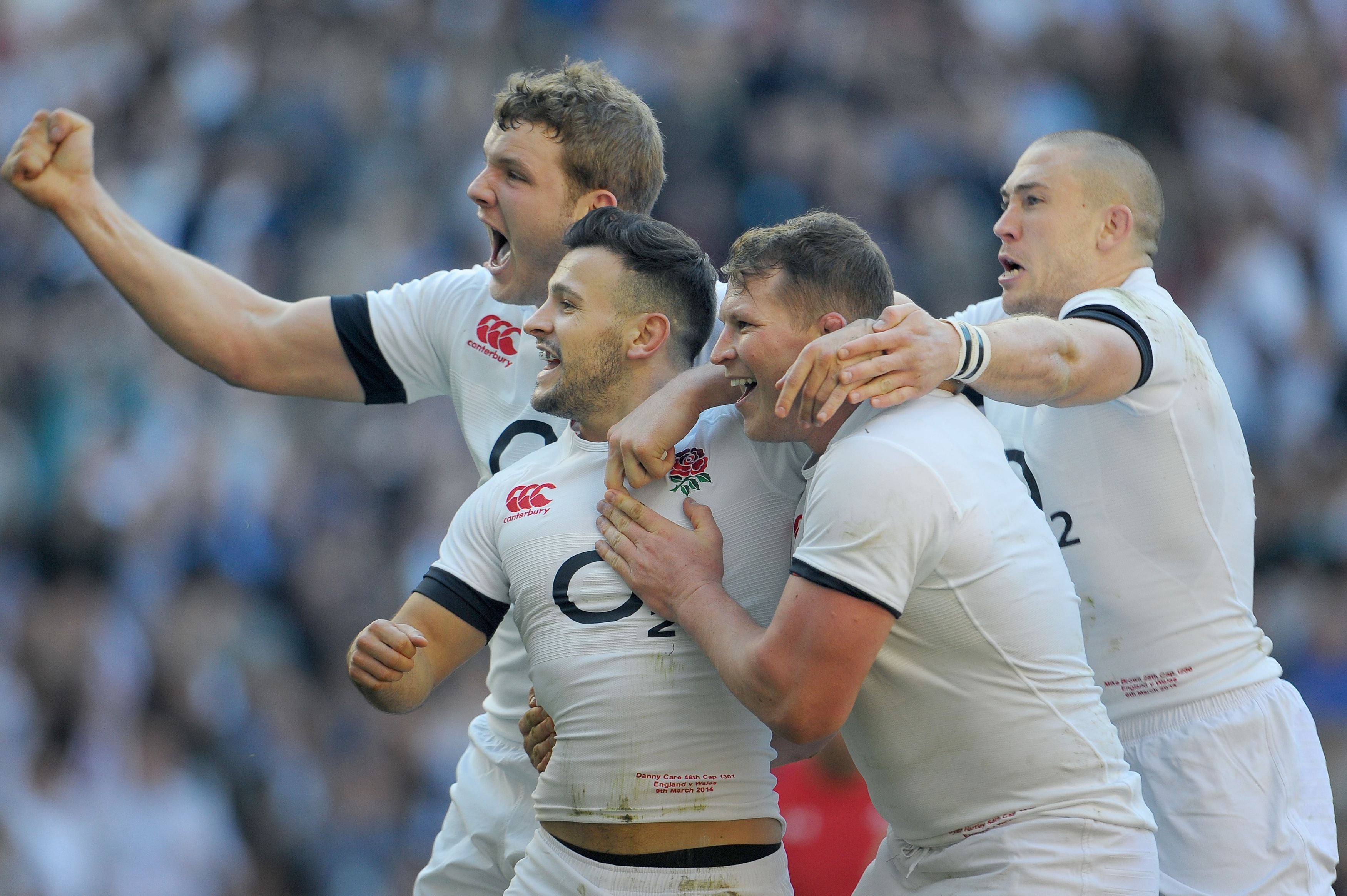 Danny Care celebrates scoring a try against Scotland (Tim Ireland/PA)