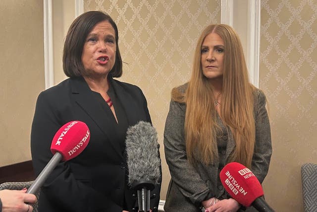 Sinn Fein leader Mary Lou McDonald and Janice Boylan (Cillian Sherlock/PA)