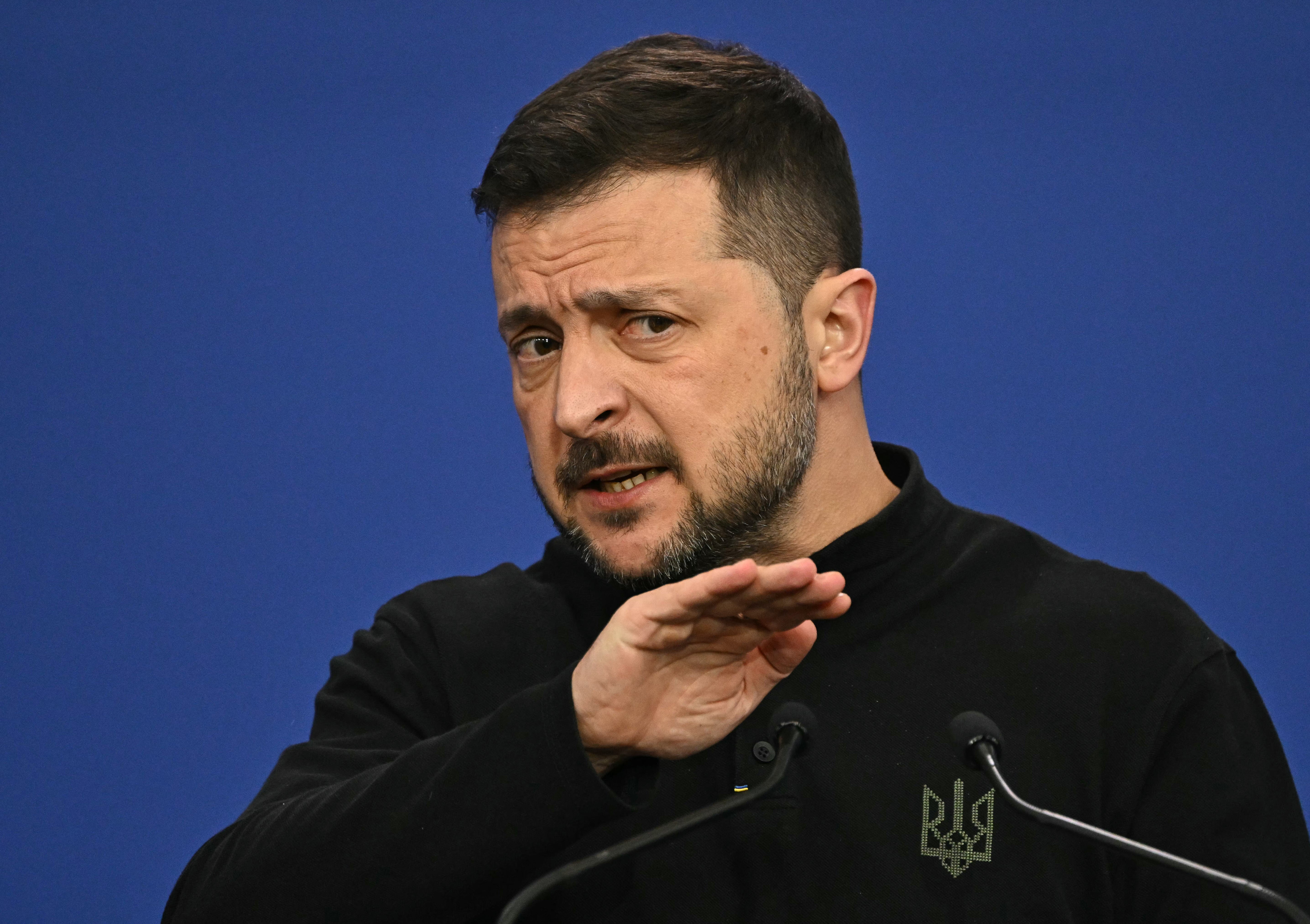 Ukraine’s president Volodymyr Zelensky gives a press conference at the European Political Community Summit in Budapest, Hungary, on 7 November 2024