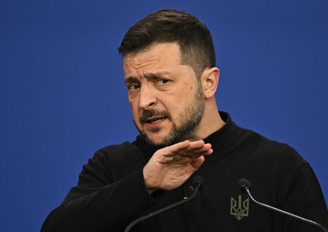 <p>Ukraine’s president Volodymyr Zelensky gives a press conference at the European Political Community Summit in Budapest, Hungary, on 7 November 2024</p>