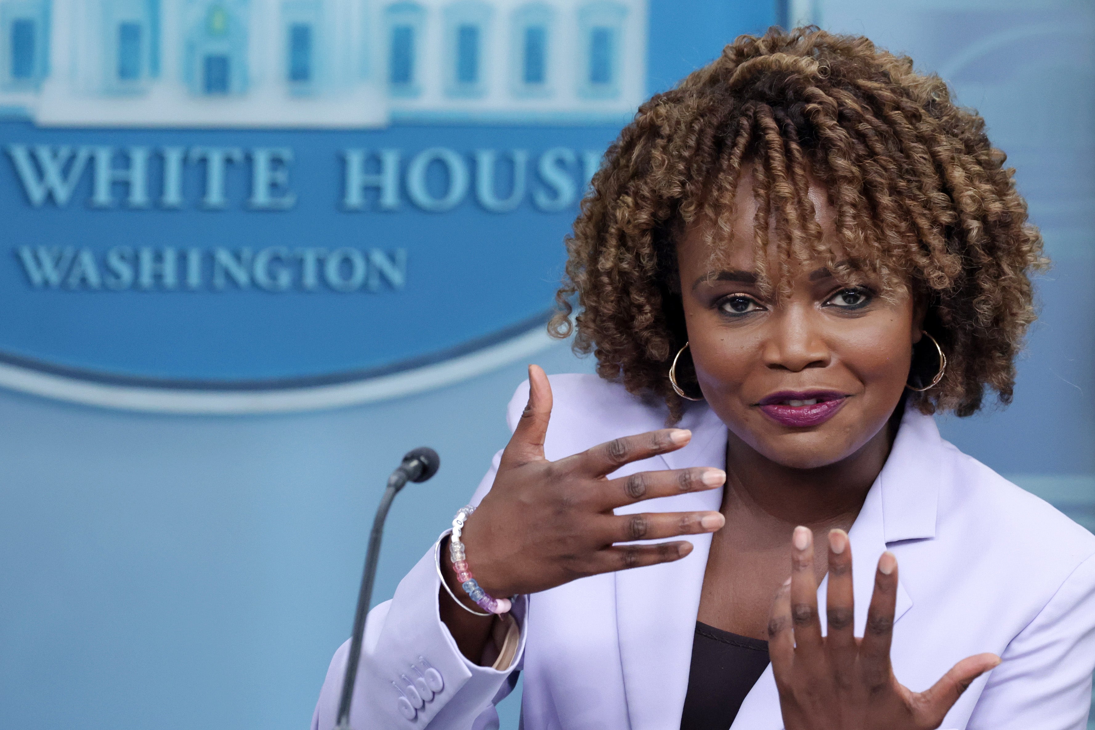 White House press secretary Karine Jean-Pierre speaks during a daily news briefing