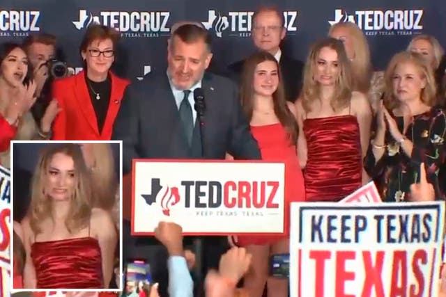 <p>Caroline Cruz, 16, struggled to hide her facial expressions when her father, Ted, praised Trump </p>