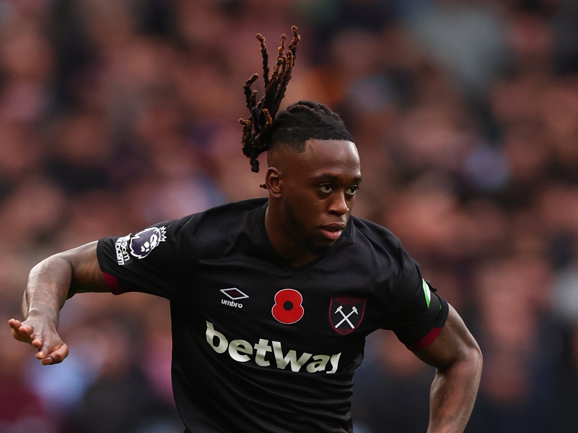 Aaron Wan-Bissaka of West Ham United in action against Nottingham Forest