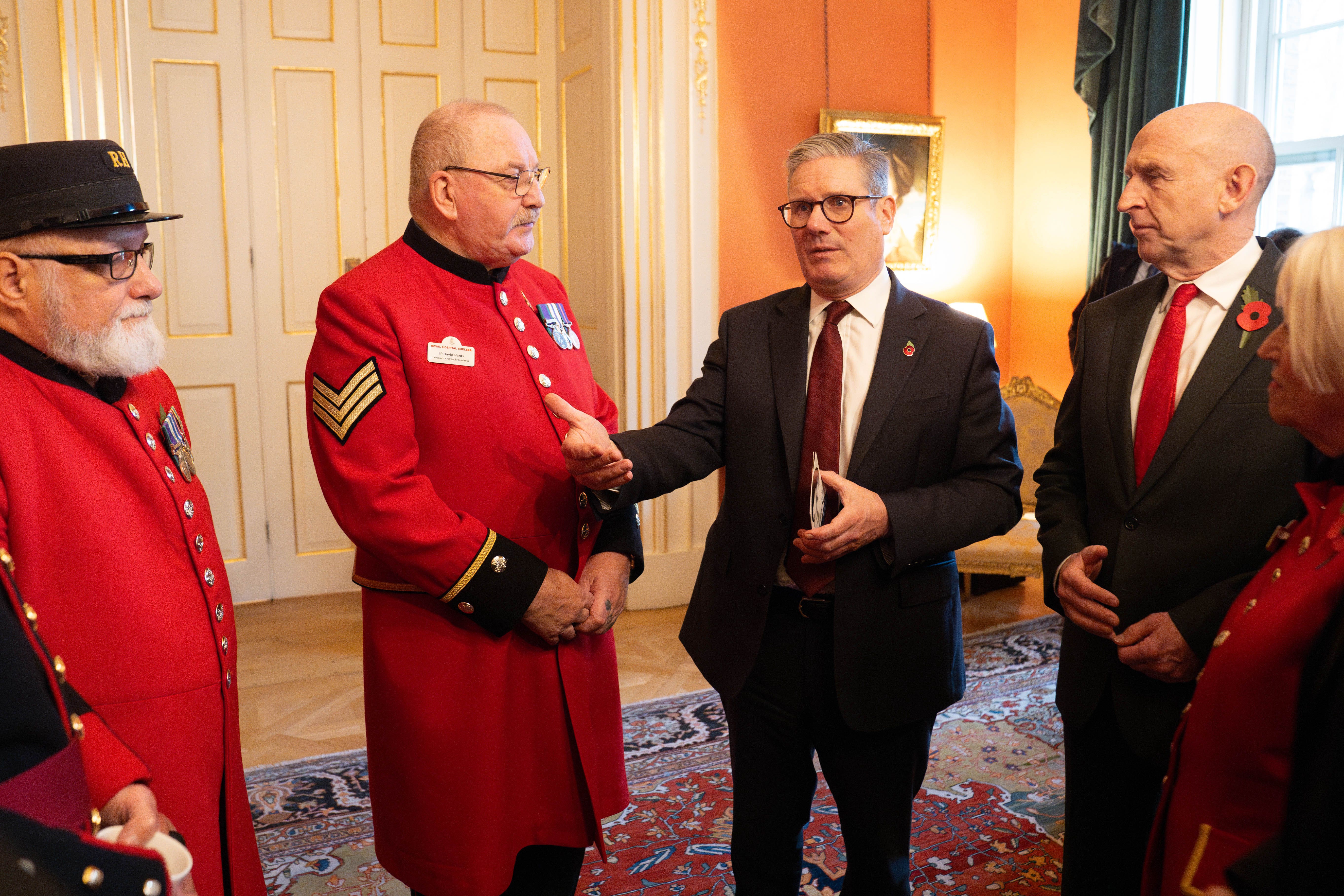 Prime Minister Sir Keir Starmer and Defence Secretary John Healey met Chelsea Pensioners in Downing Street (Stefan Rousseau/PA)