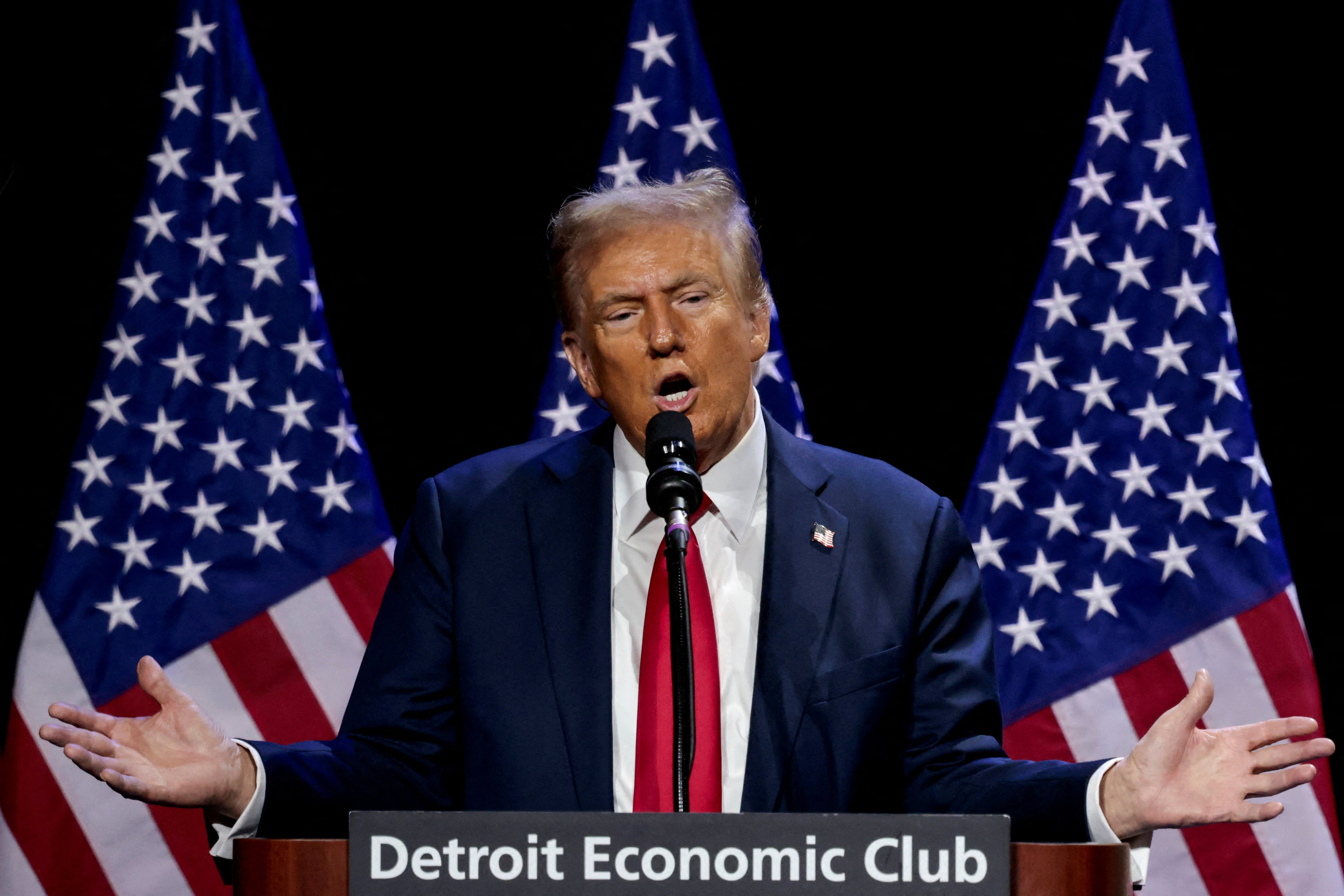 Trump speaks at the Detroit Economic Club in October, 2024