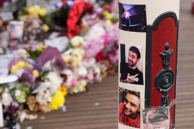 Floral tributes to singer Liam Payne which have been moved by authorities to West Park in his hometown of Wolverhampton (Jacob King/PA)