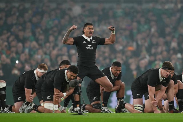 <p>Rieko Ioane led New Zealand’s haka in Dublin </p>