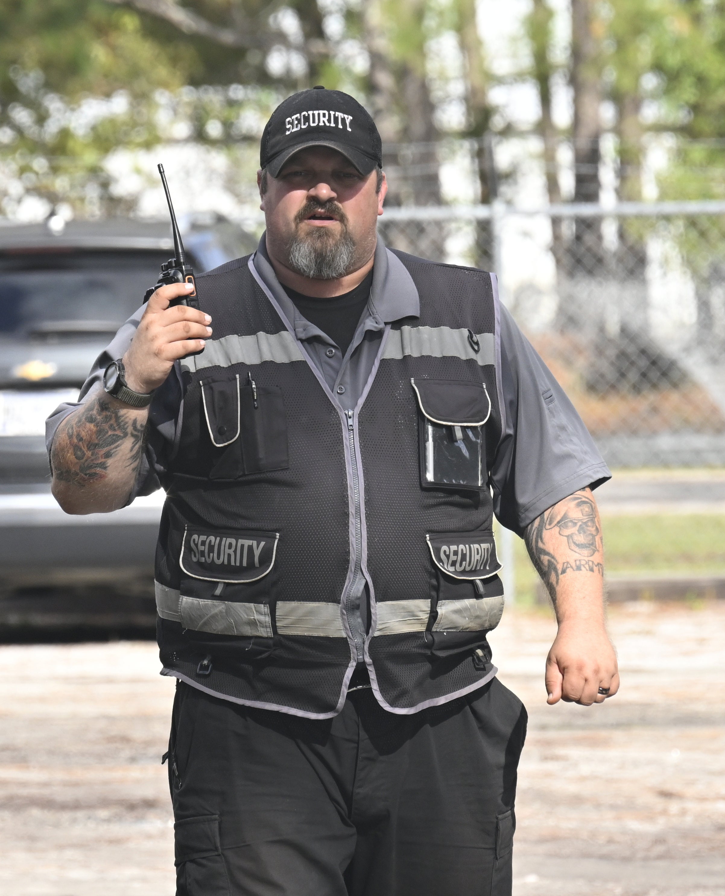 A security guard is seen in the research facility where forty-three rhesus macaque monkeys escaped from in Yemassee, South Carolina, United States on November 8, 2024