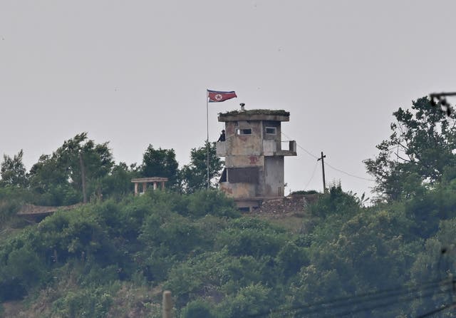 <p>A North Korean guard post on the North side of the Demilitarised Zone (DMZ), seen from the border city of Paju</p>