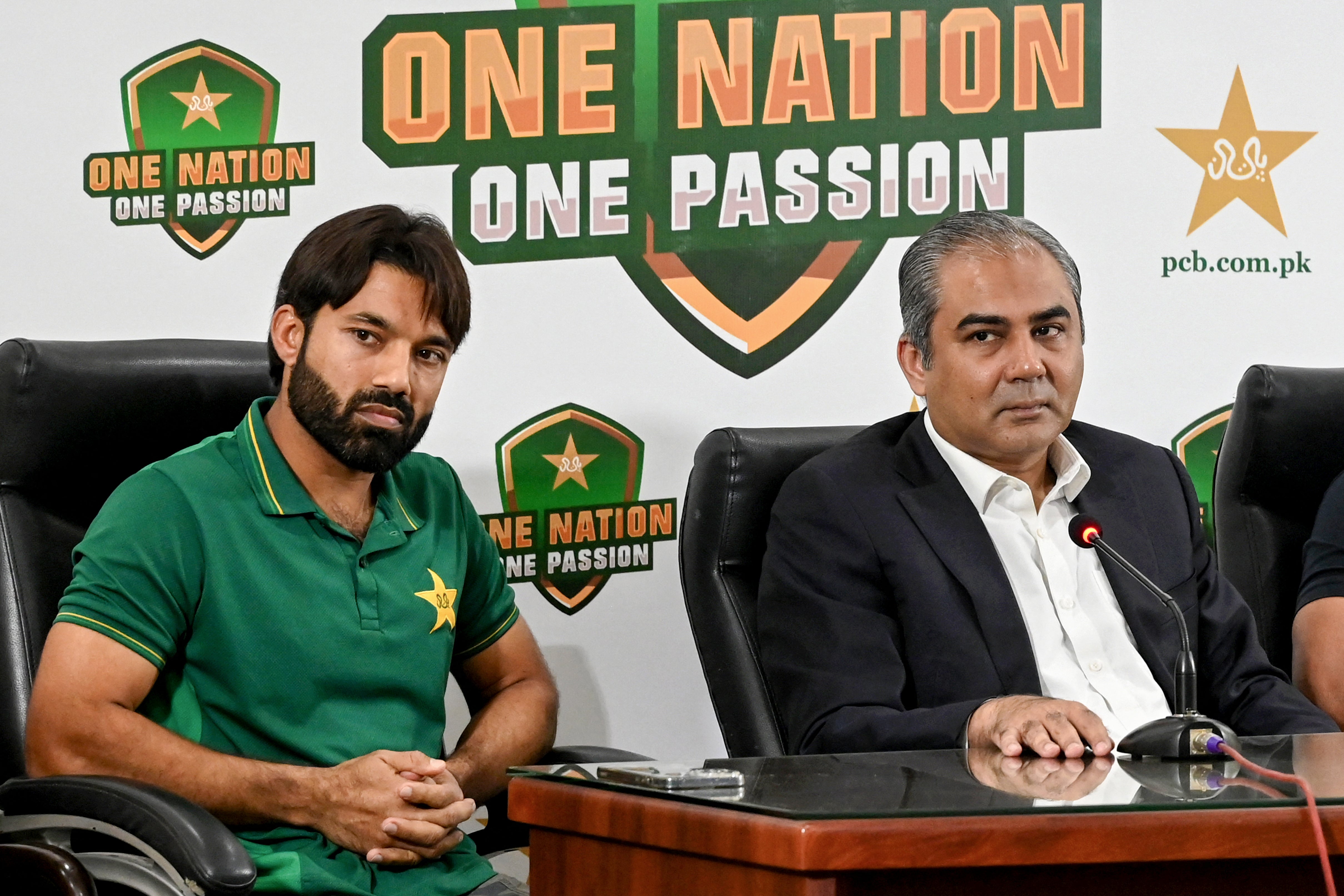 Mohsin Naqvi (right) says Pakistan will not accept a ‘hybrid’ hosting role for the Champions Trophy