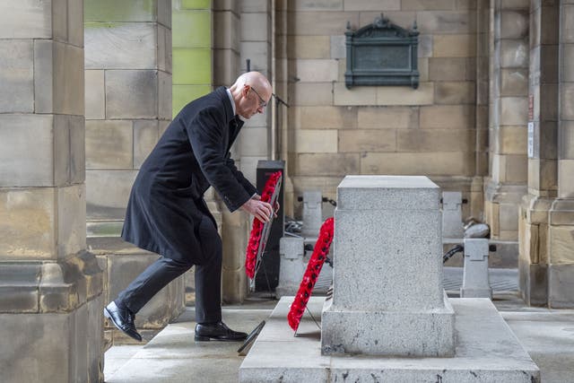 The First Minister laid a wreath at the Stone of Remembrance in Edinburgh (Jane Barlow/PA)