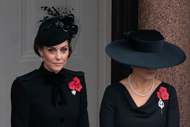 The Princess of Wales, left, and the Duchess of Edinburgh during the Remembrance Sunday service (James Manning/PA)