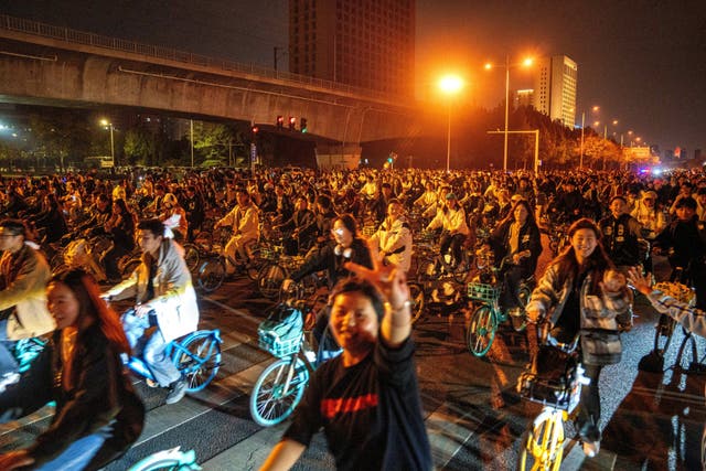 <p>Thousands of cyclists took to the streets  </p>
