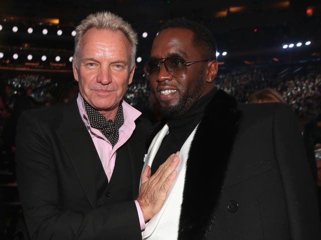 <p>Sting with Diddy at the Grammy Awards in 2018</p>