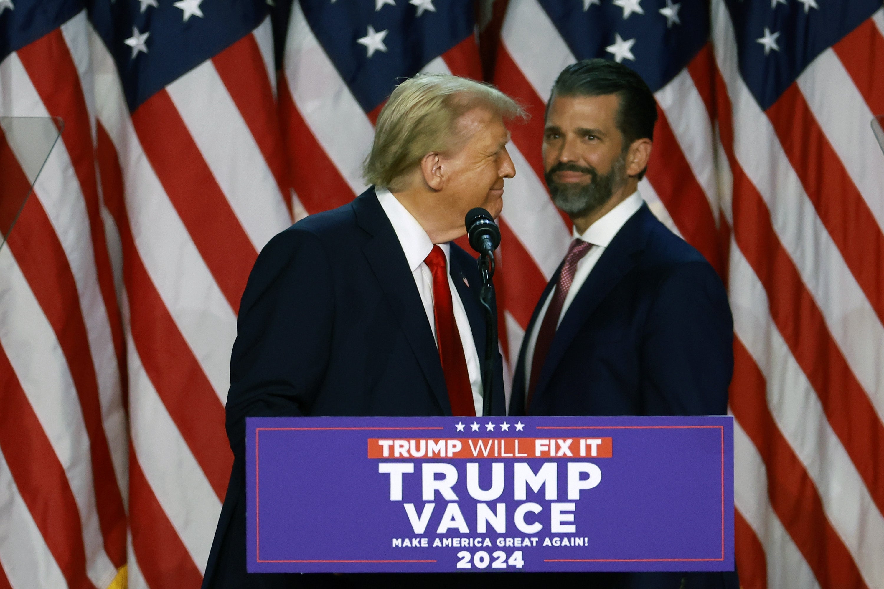 Donald Trump Jr will not be joining his dad’s team in the White House (pictured together on Election Night)