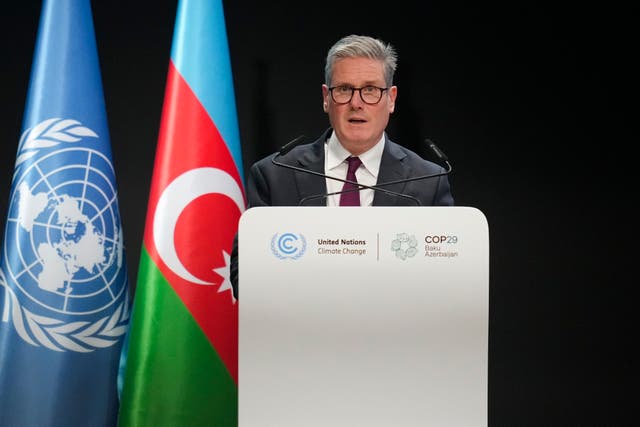 <p>Keir Starmer addresses a plenary session at the Cop29 climate summit in Baku, Azerbaijan</p>