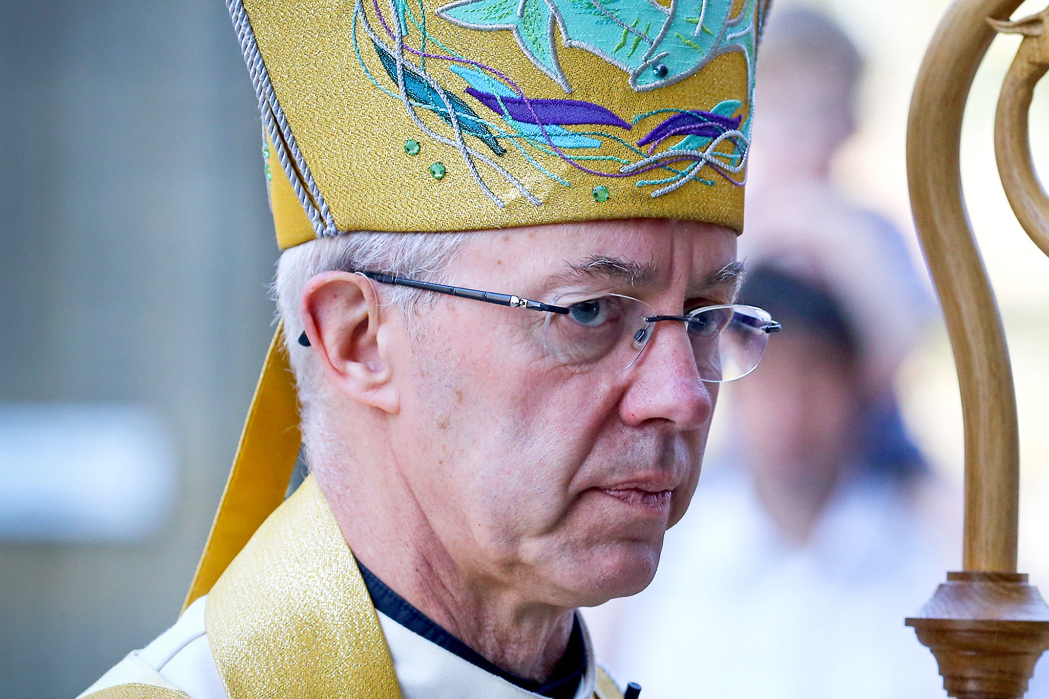 The Archbishop of Canterbury Justin Welby arrives for the Sung Eucharist Easter service at Canterbury Cathedral in Kent